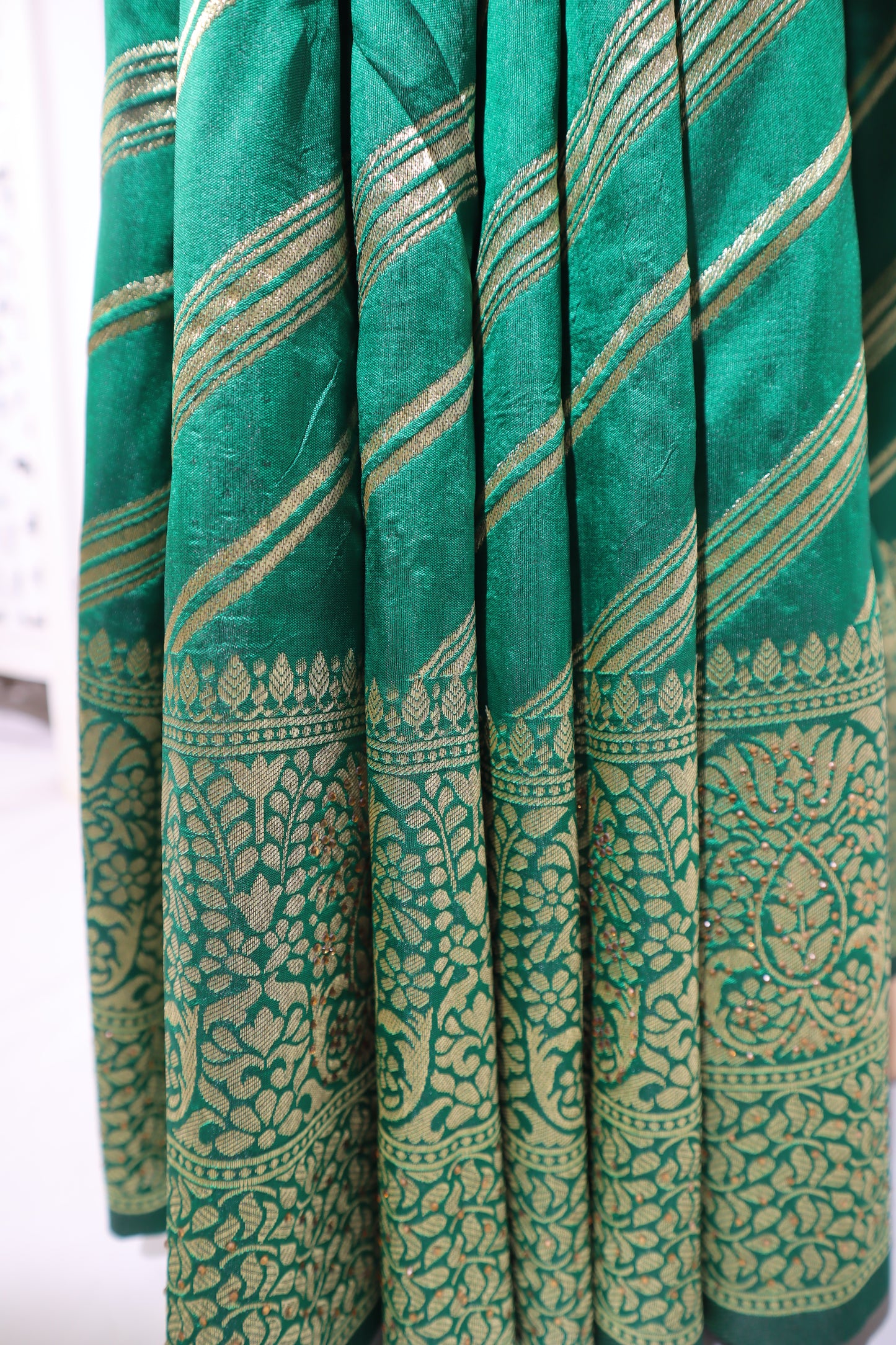 Green Silk Saree with Zari Line Design - Vanesara