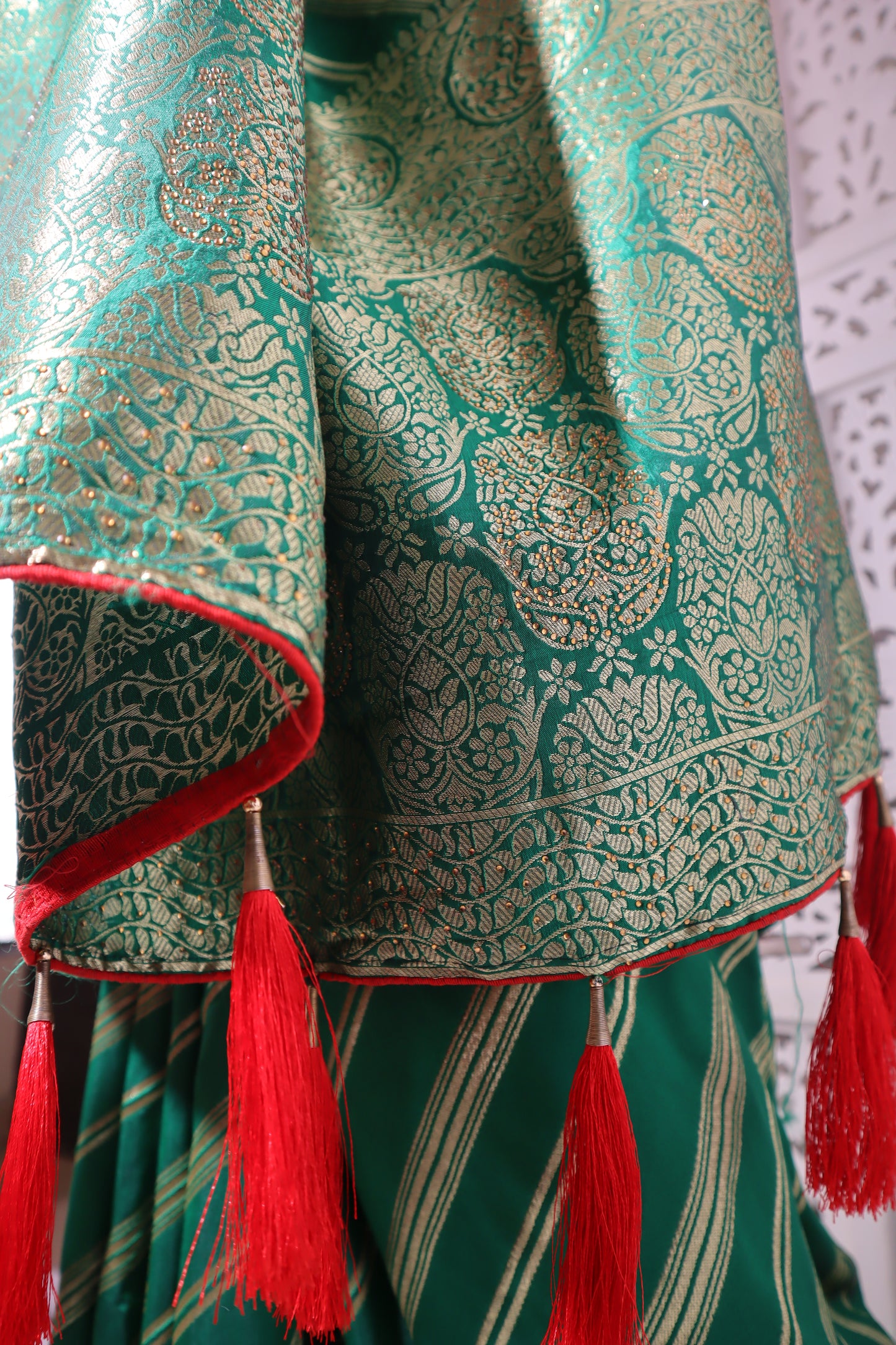 Green Silk Saree with Zari Line Design - Vanesara