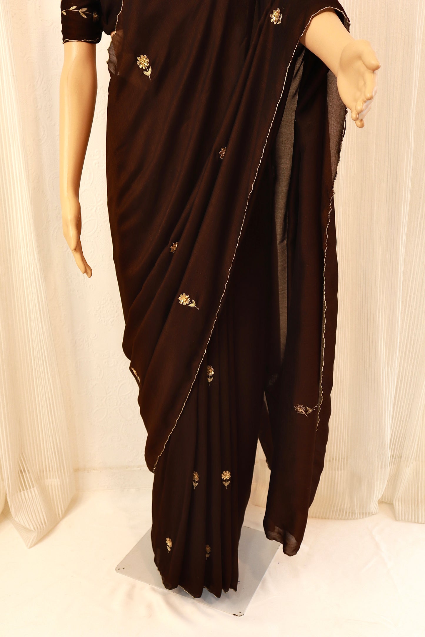 Brown Nysa Silk Floral Handwork Saree - Vanesara