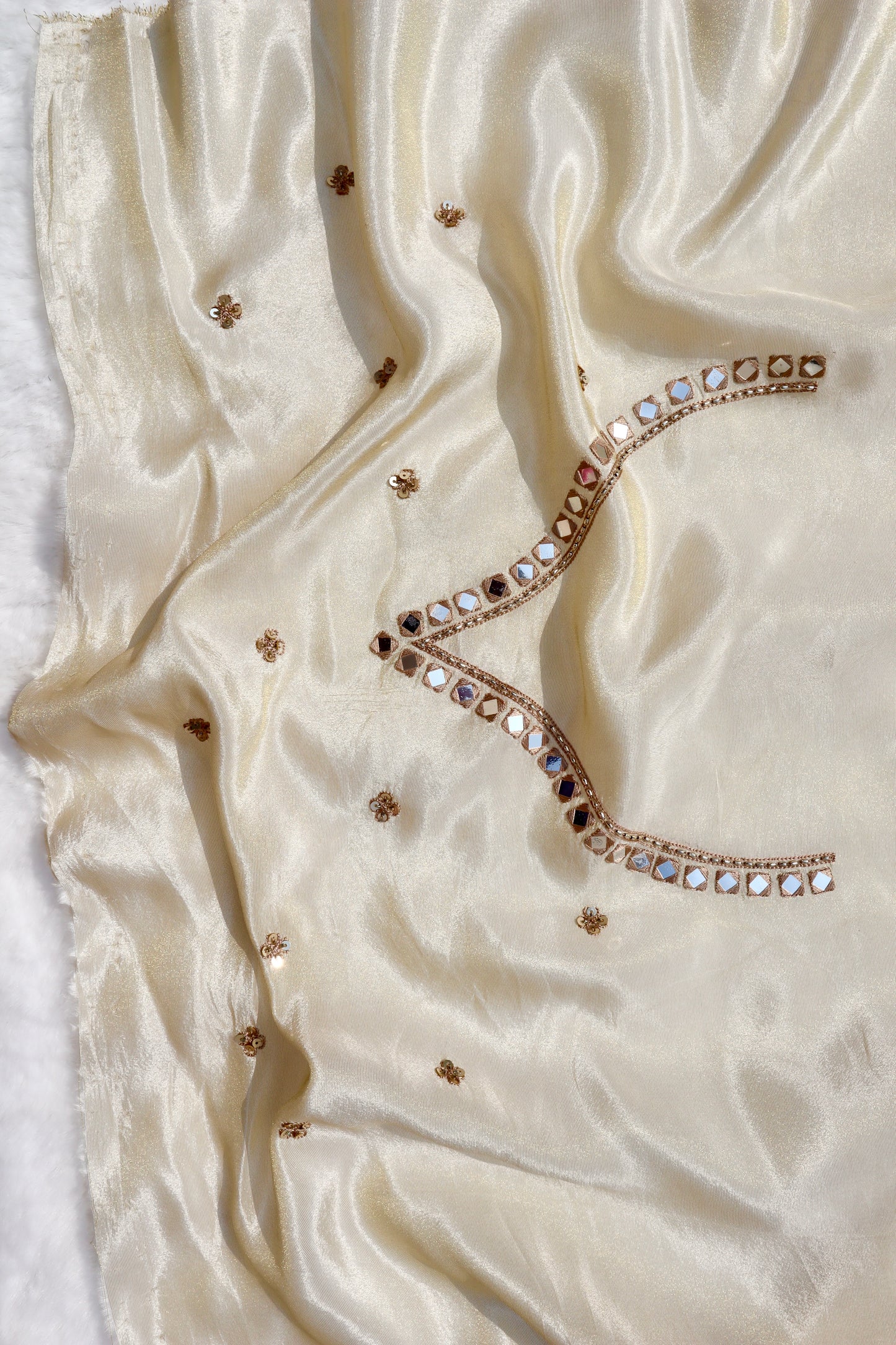 Off White Tissue Silk Saree - Vanesara