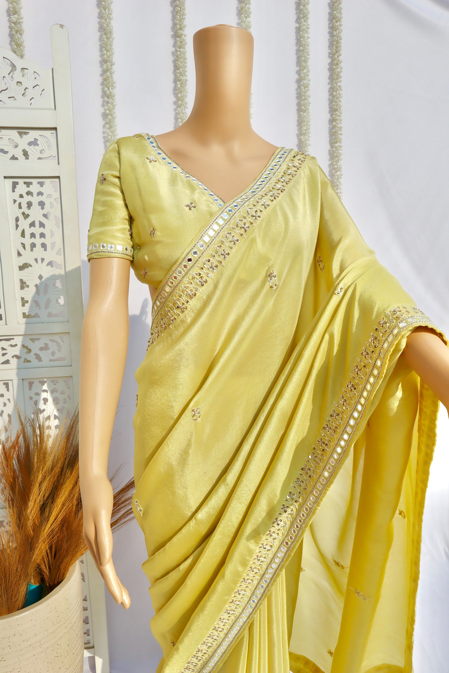 Pastel Yellow Tissue Silk Saree - Vanesara