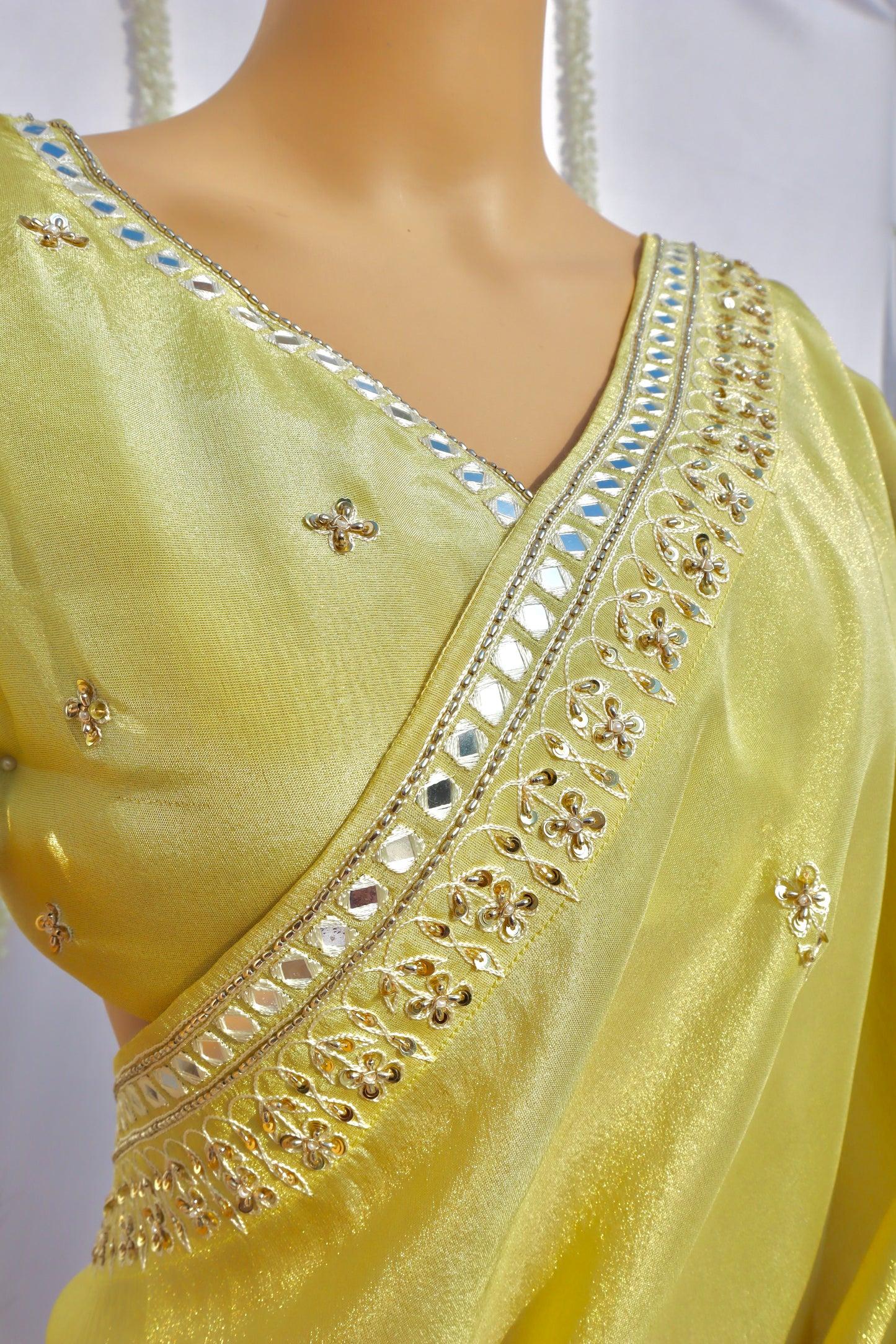 Pastel Yellow Tissue Silk Saree - Vanesara