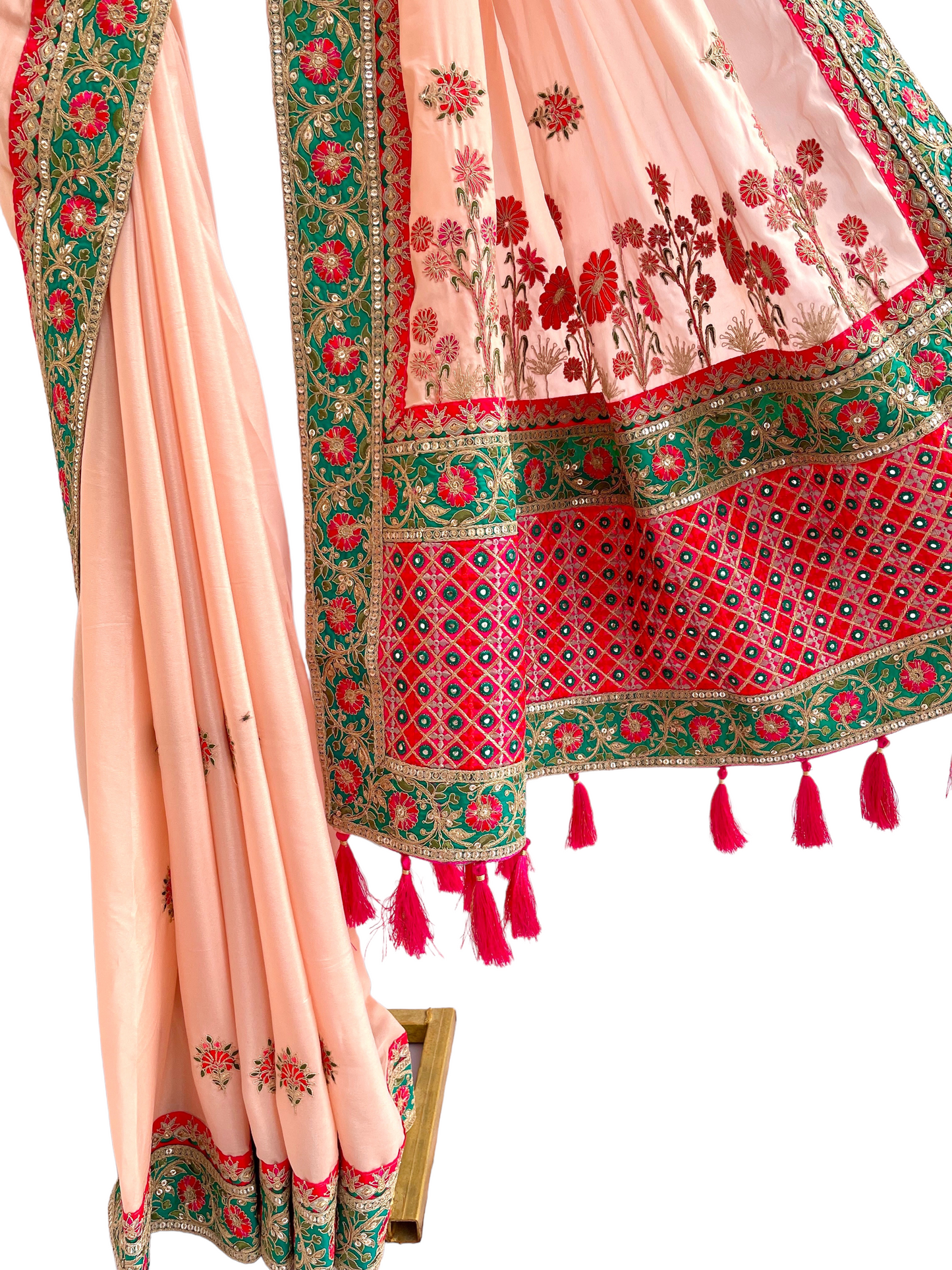 Sequin Embroidery Border Peach Saree - Vanesara