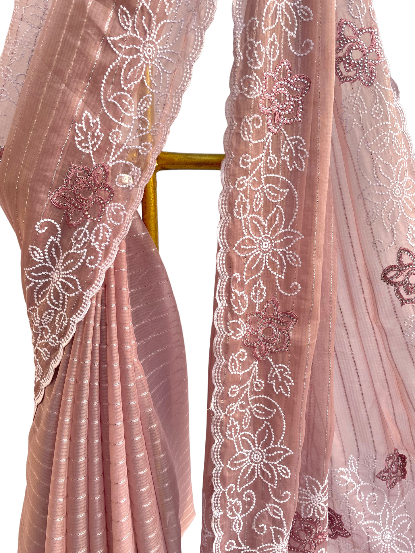 Floral Border Brown Organza Saree
