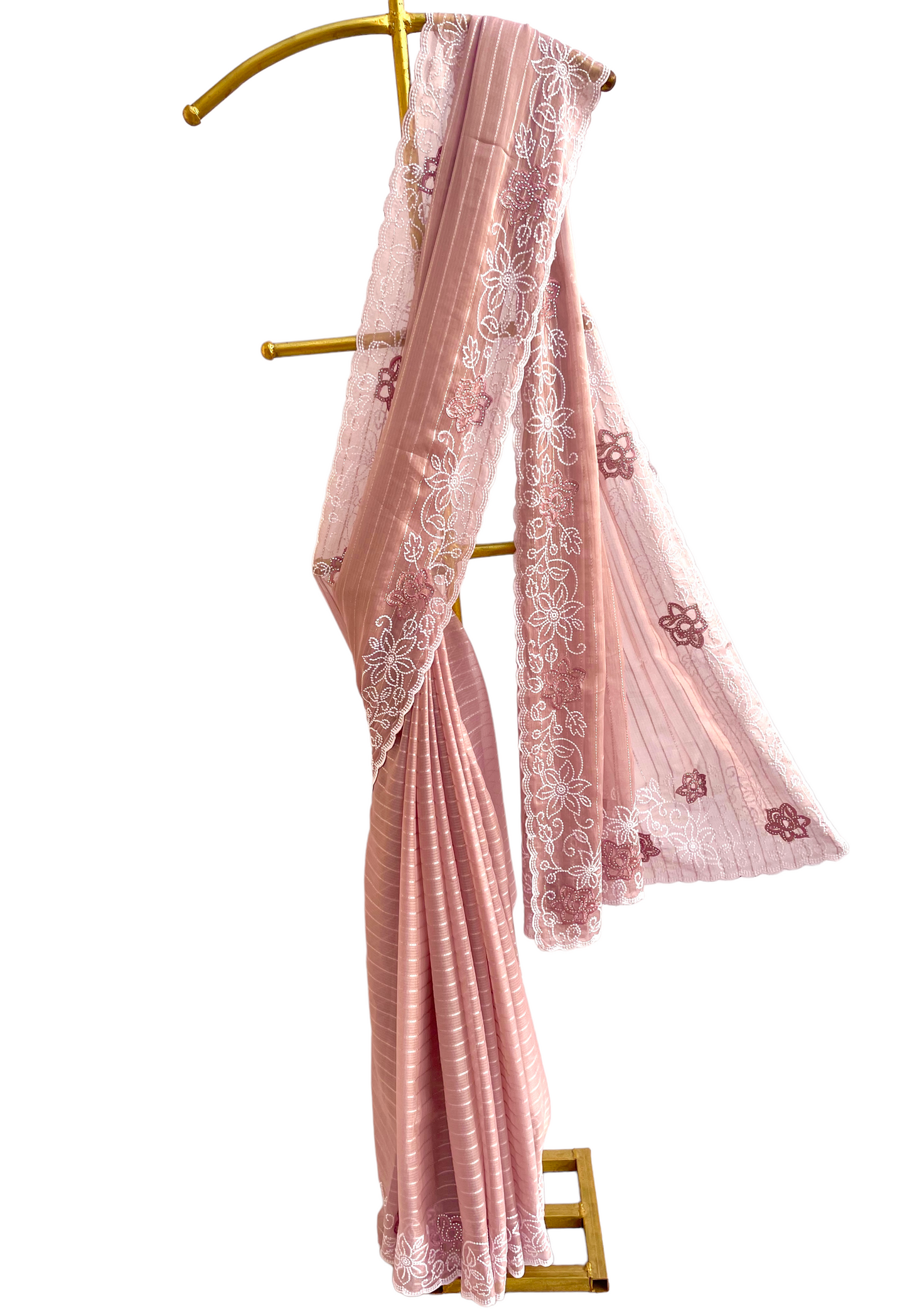 Floral Border Brown Organza Saree