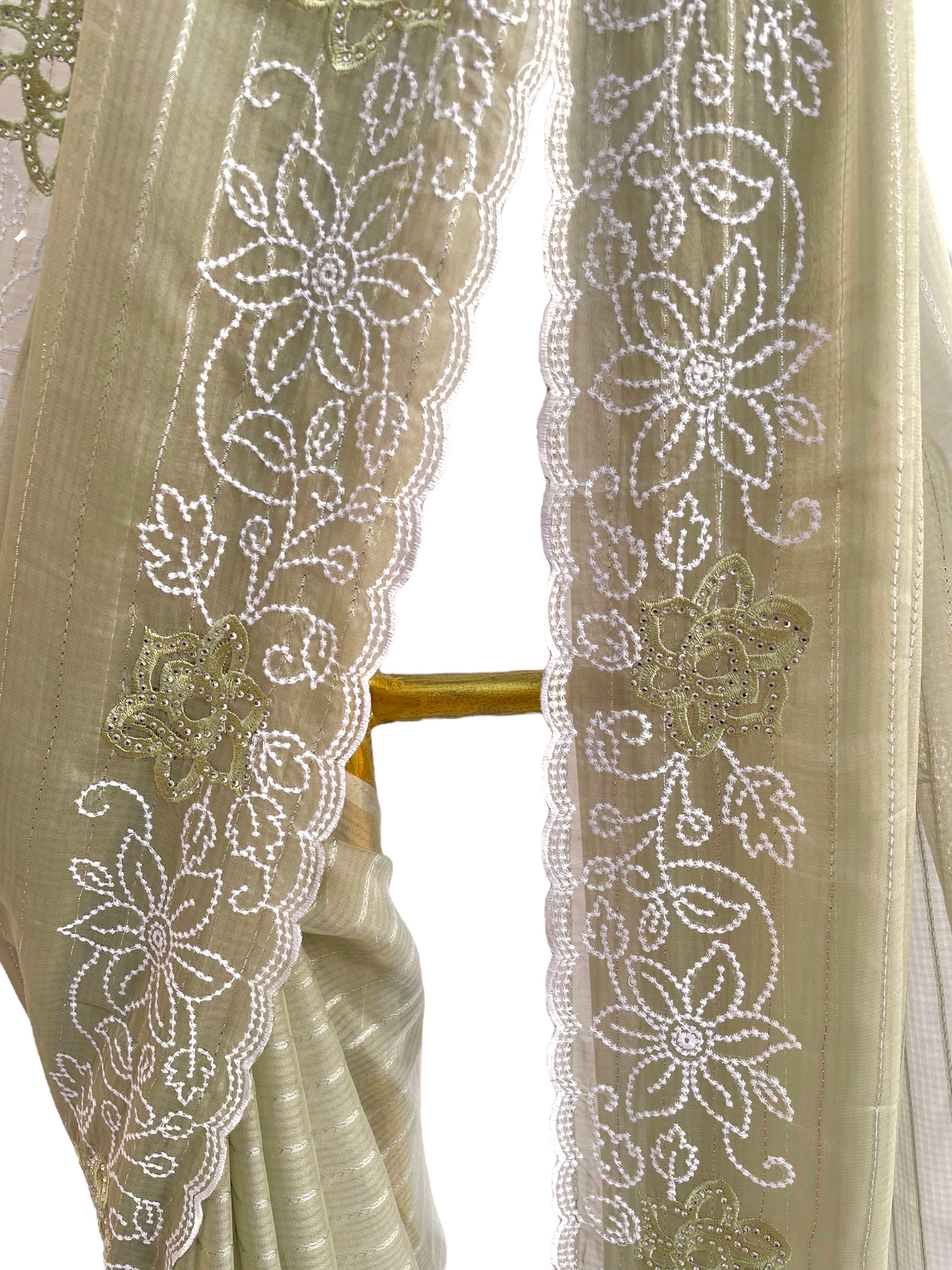 Floral Border Embroidery Organza Saree - Vanesara