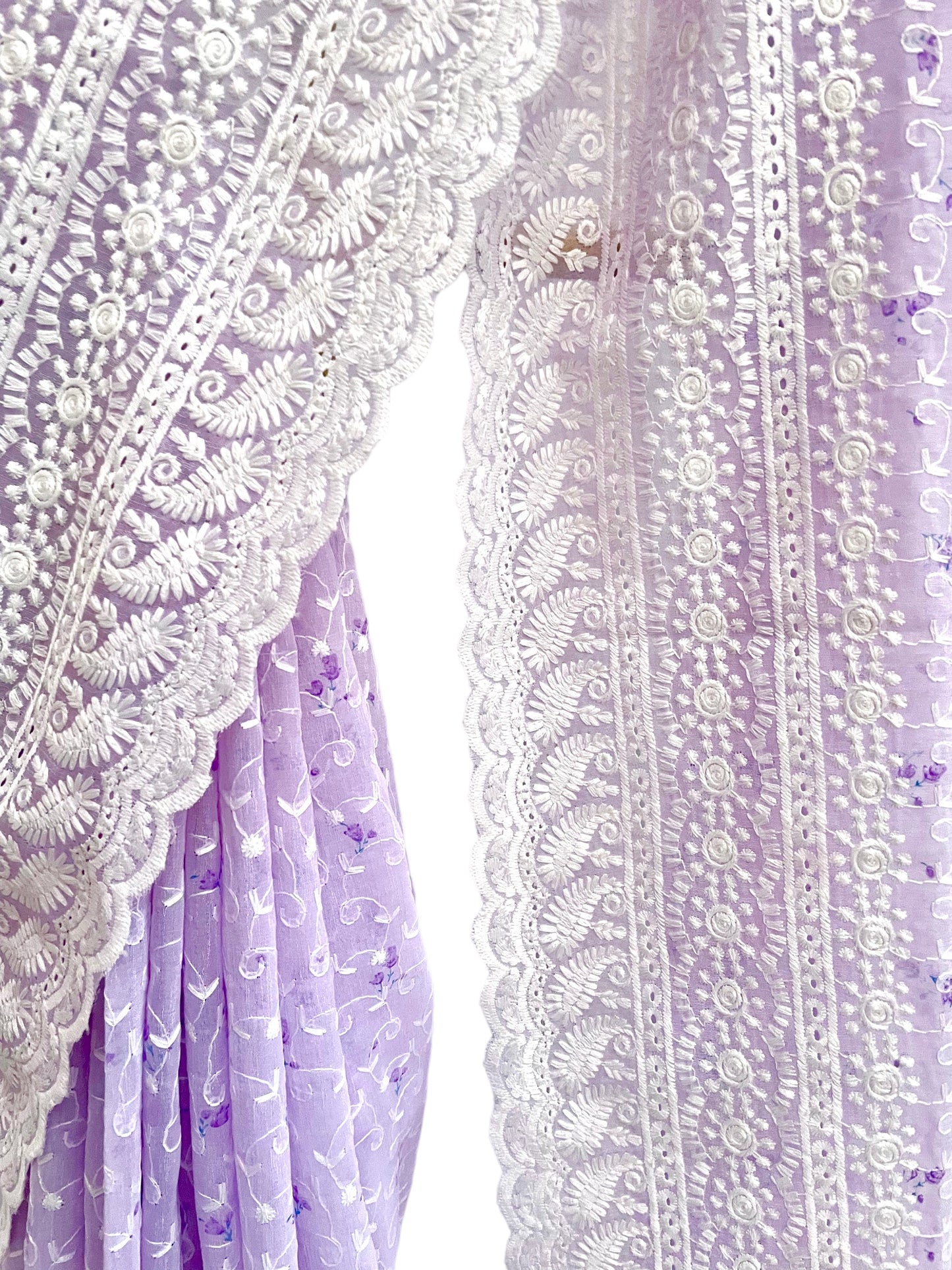 Cotton Floral Embroidered Saree - Vanesara