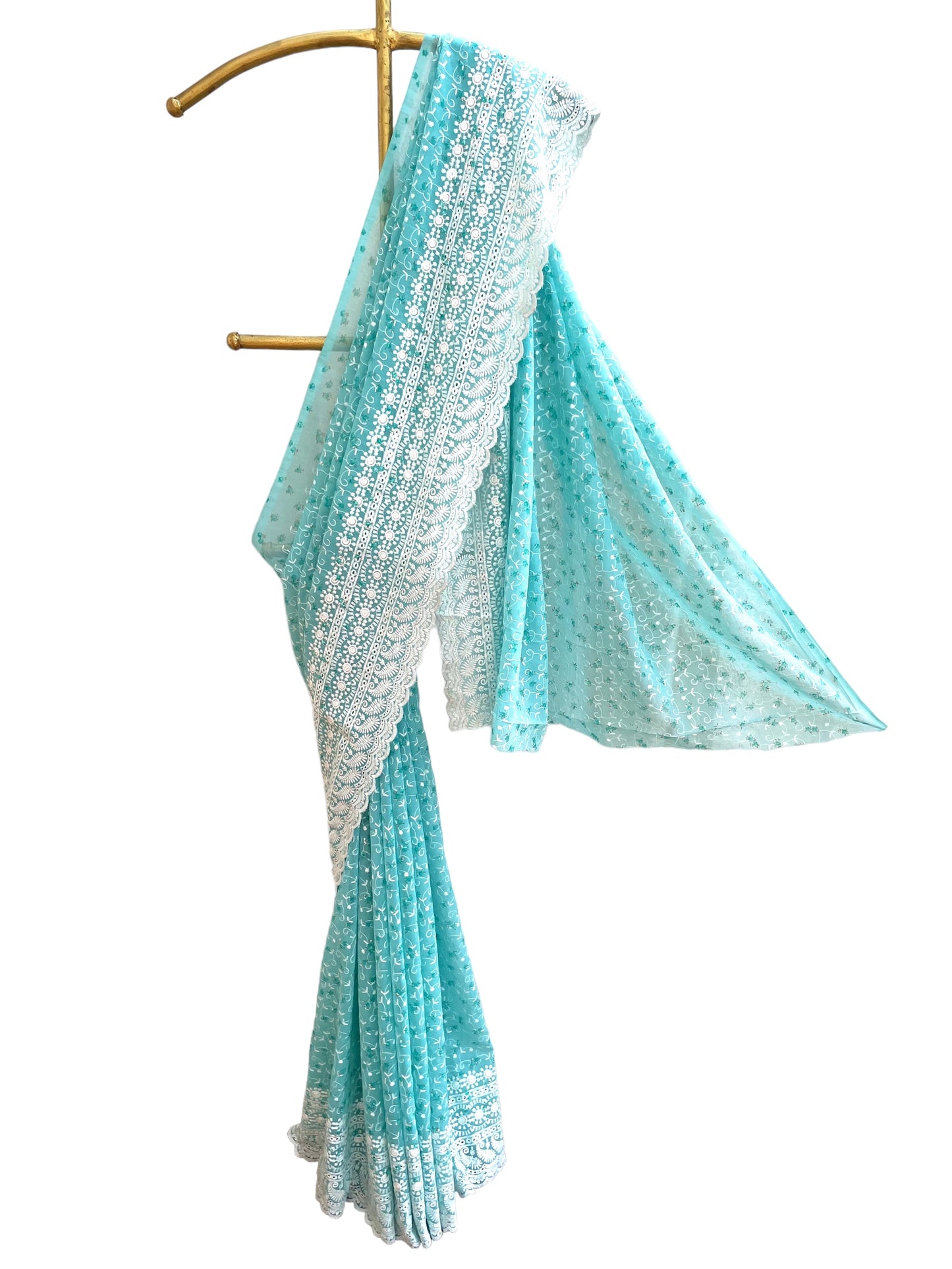 Cotton Floral Embroidered Saree - Vanesara