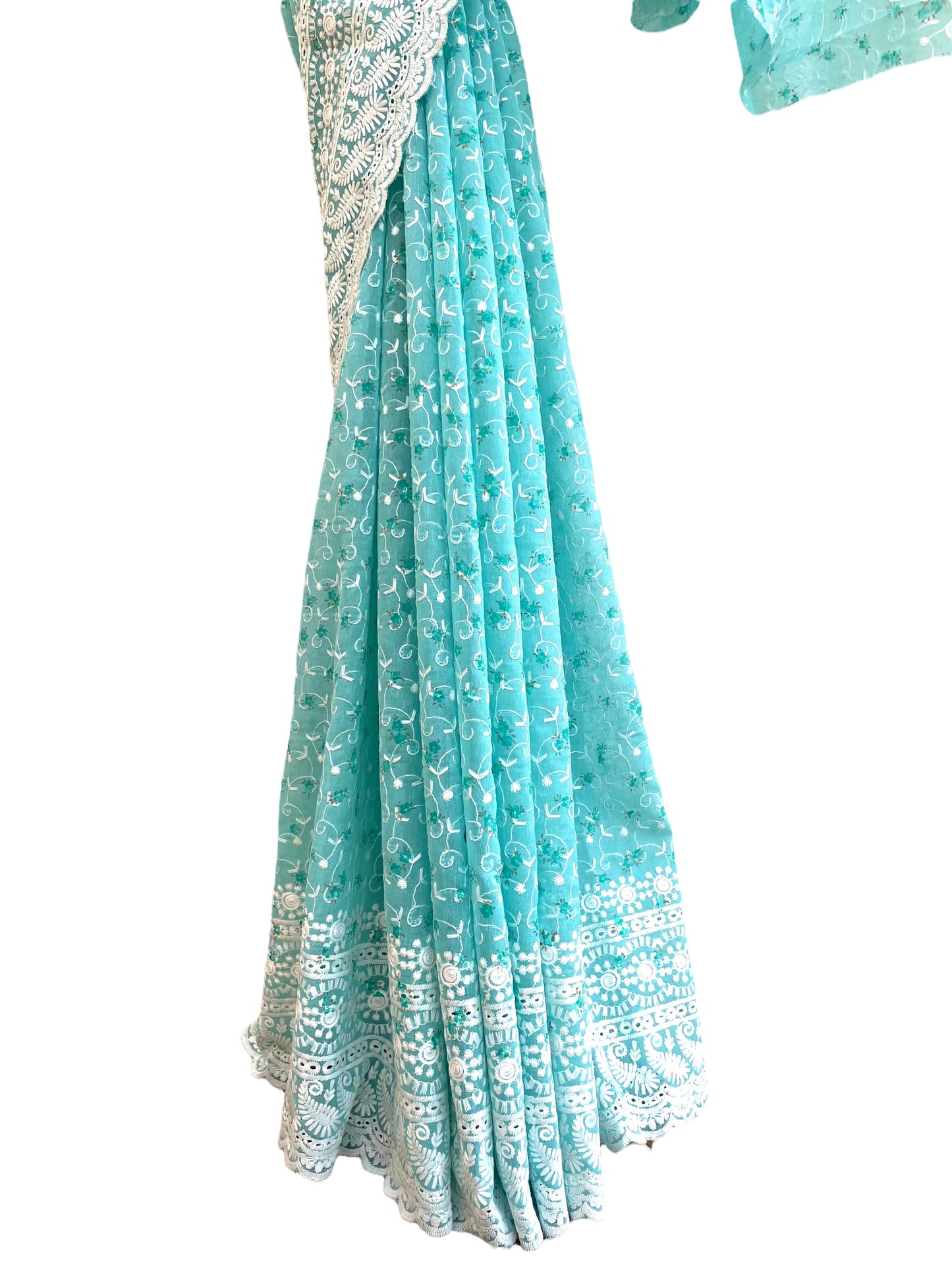 Cotton Floral Embroidered Saree - Vanesara