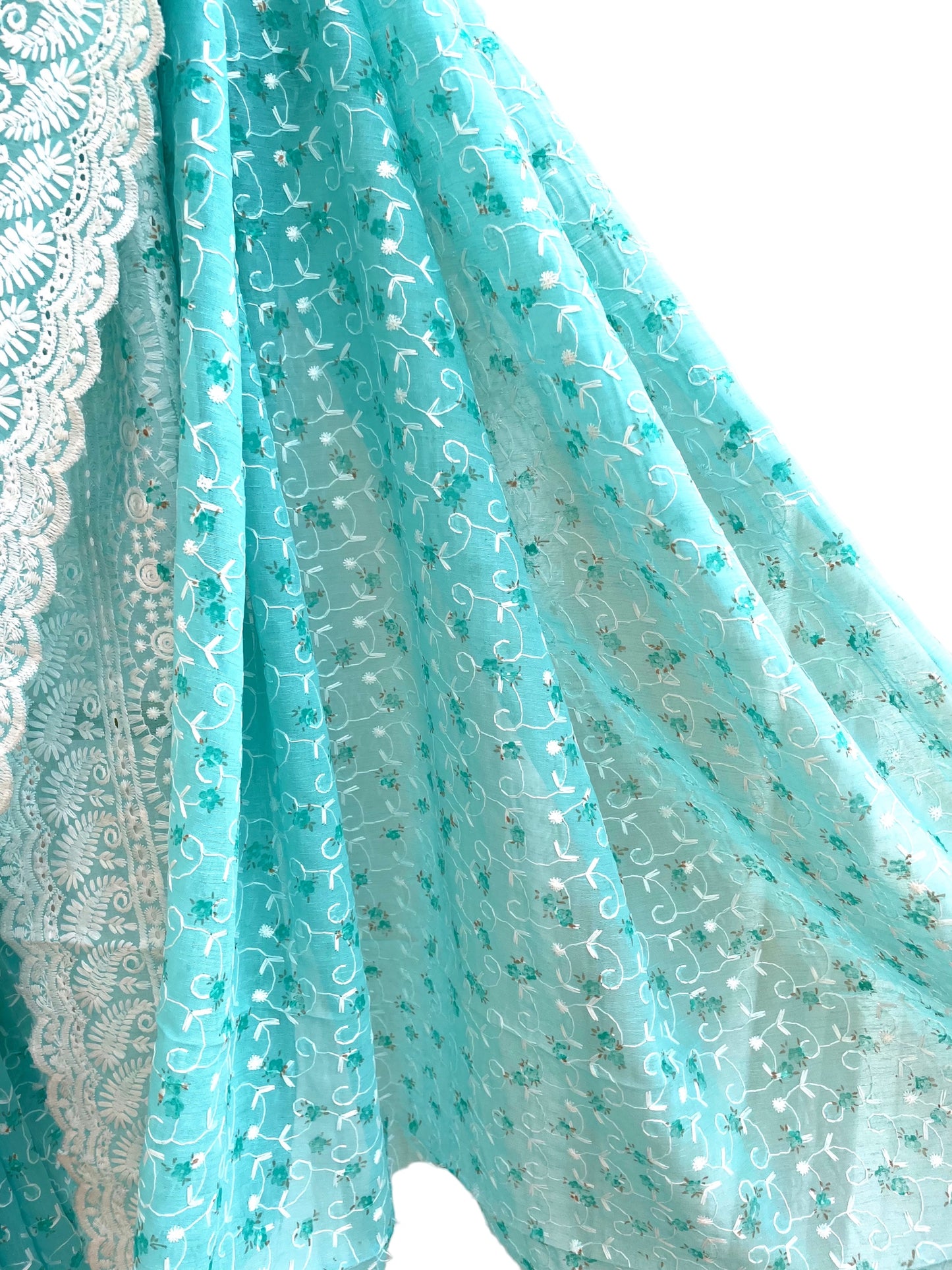 Cotton Floral Embroidered Saree - Vanesara