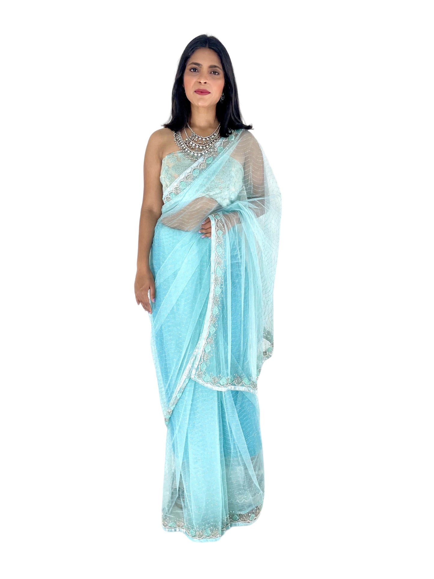 Net Saree with Handwork - Vanesara