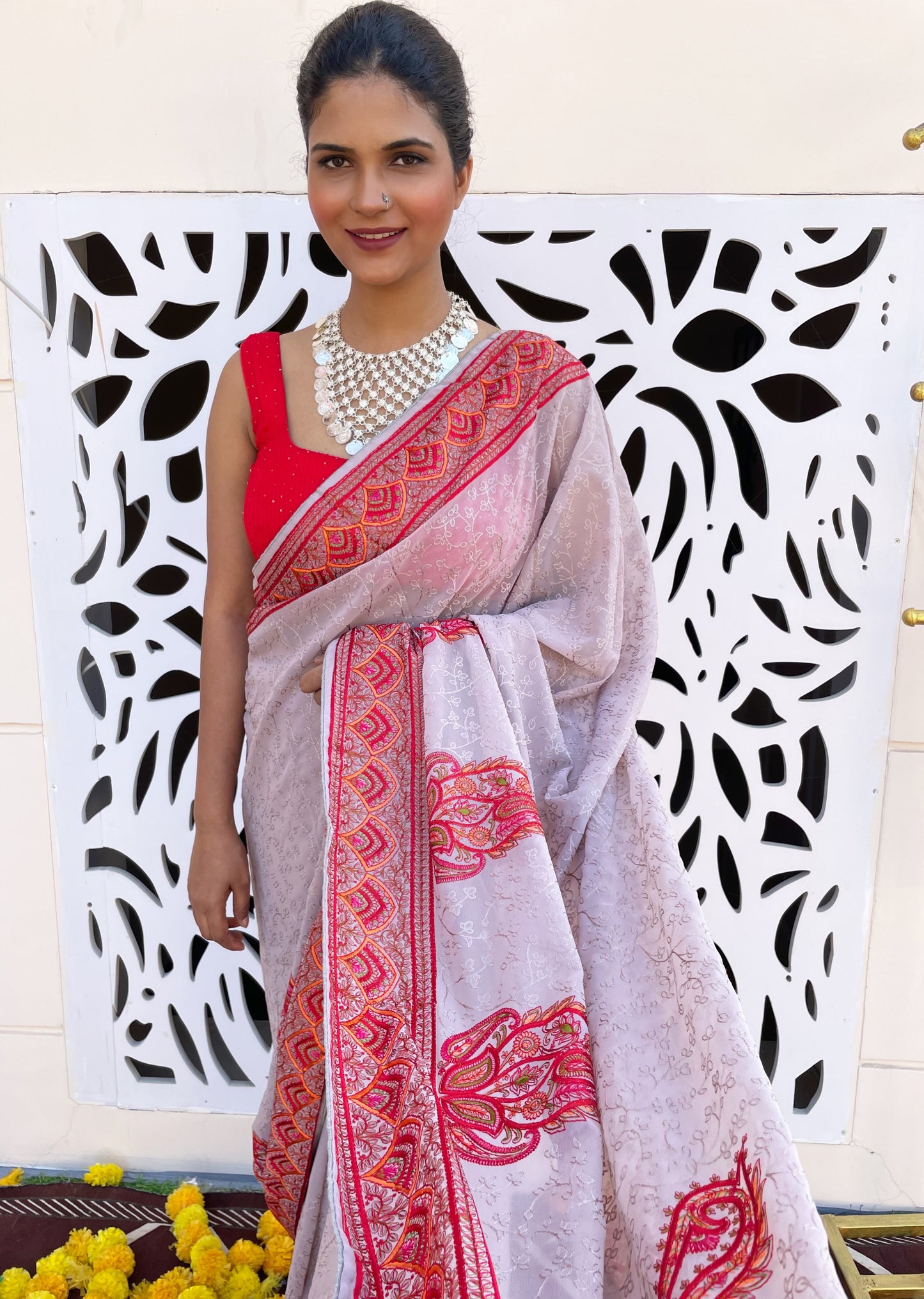 Multi Thread Embroidery Saree - Vanesara