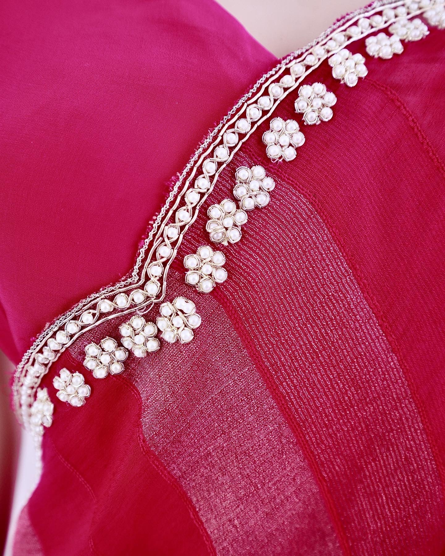 Golden Pink Saree With Handwork