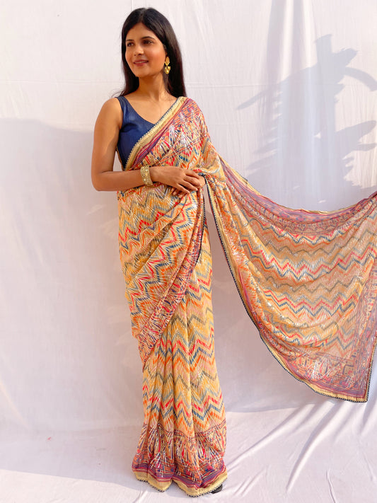 Sequin Pattern Multicolor Saree