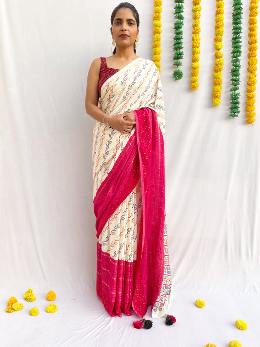 Dual Shade Sequin Work Polycotton Saree