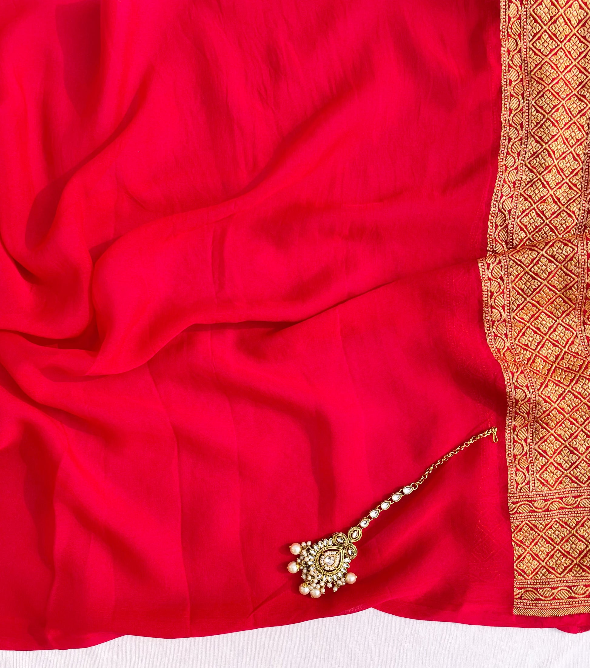 Red and Golden Pure Banarasi Saree - Vanesara