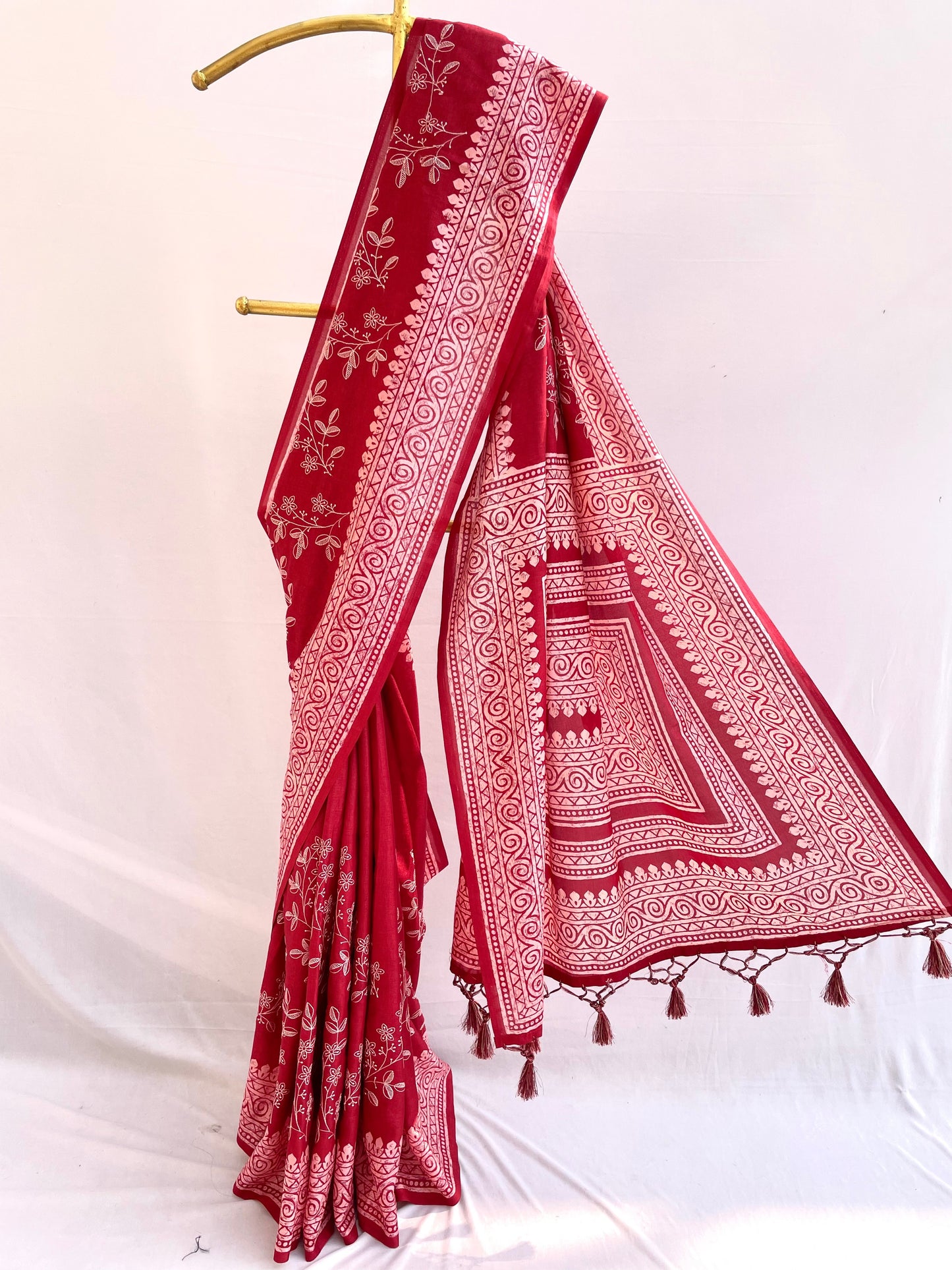 Red Cotton embroidered saree