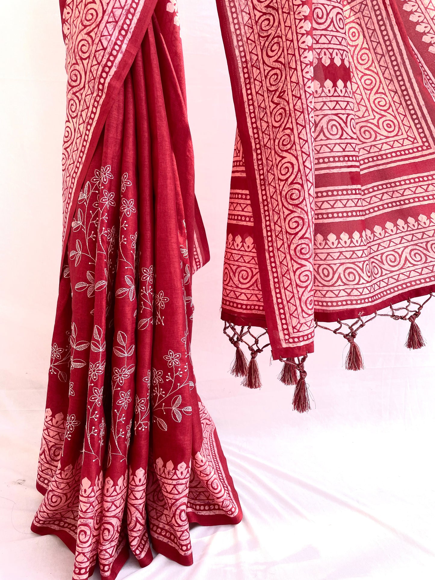 Red Cotton embroidered saree