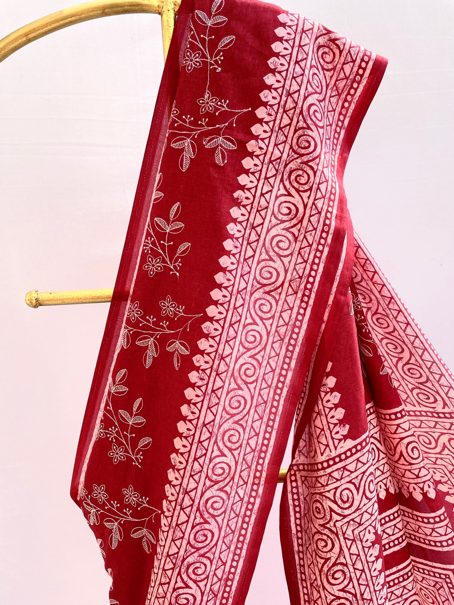 Red Cotton embroidered saree