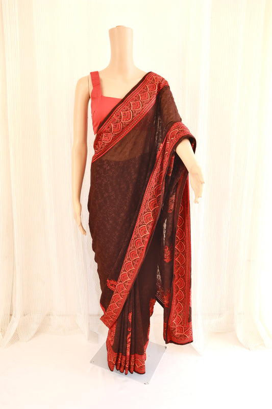 Brown Thread Woven Saree