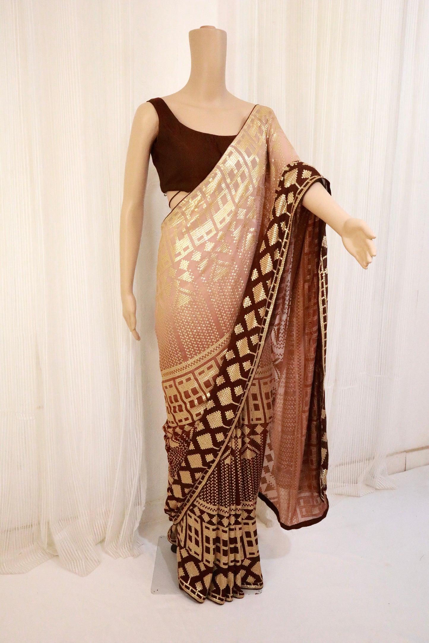 Brown Dual Shade Sequin Saree - Vanesara