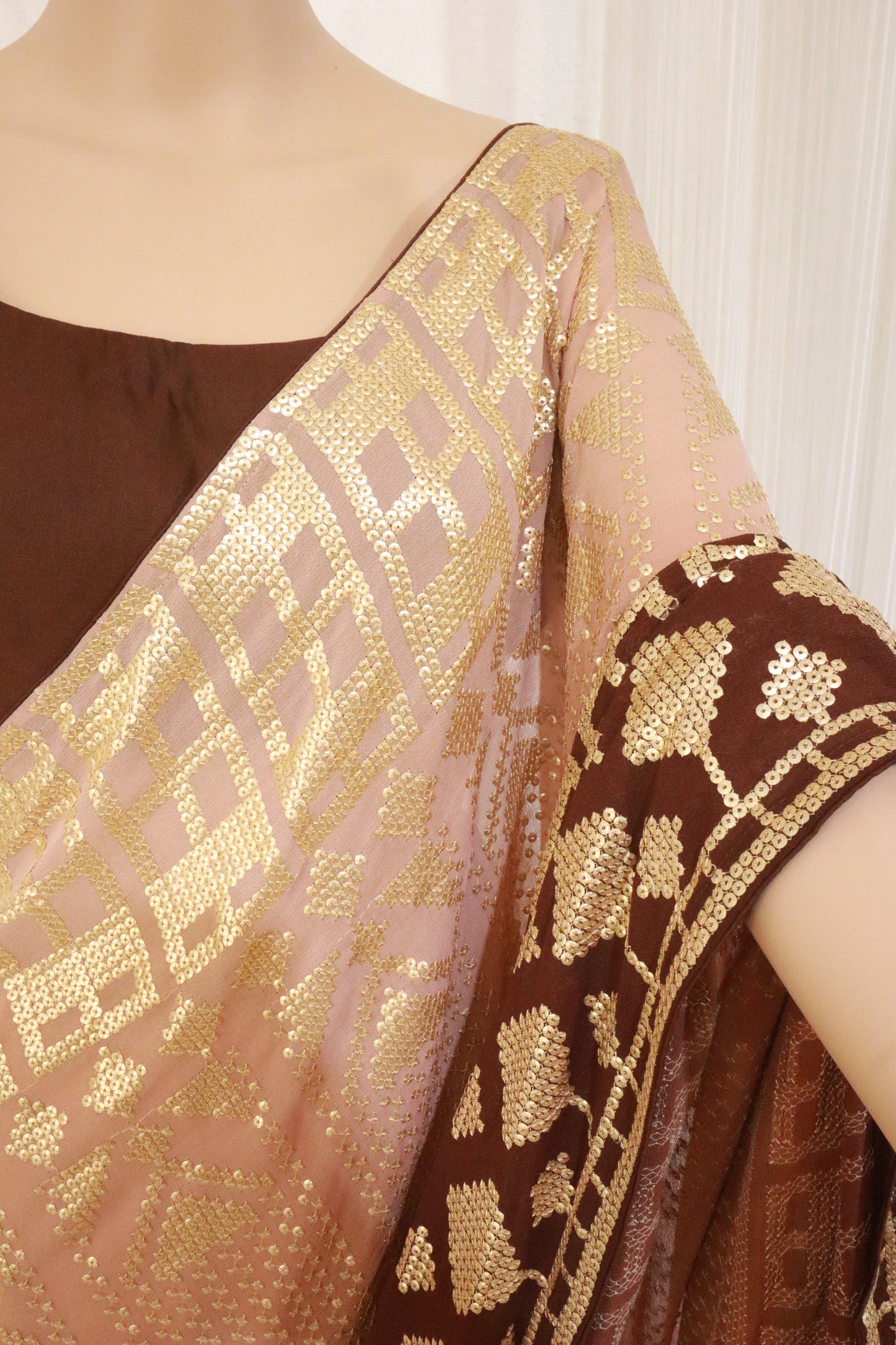 Brown Dual Shade Sequin Saree - Vanesara