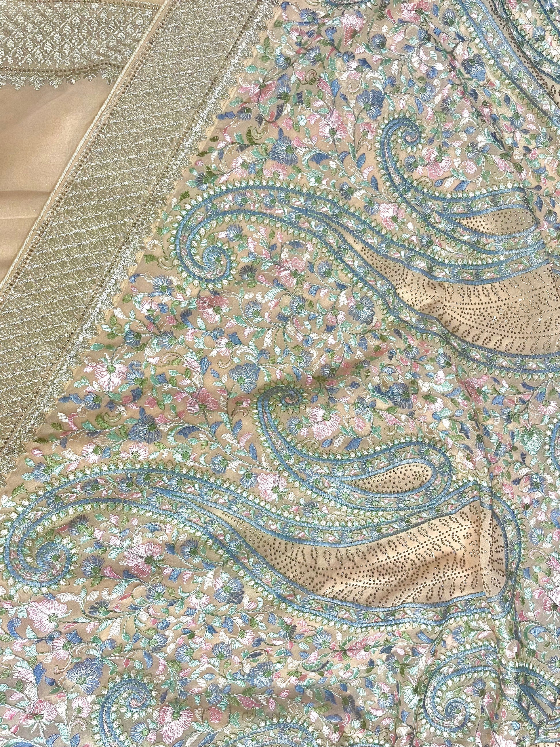 Multicolor Thread Work With Swarovski Touch - Vanesara