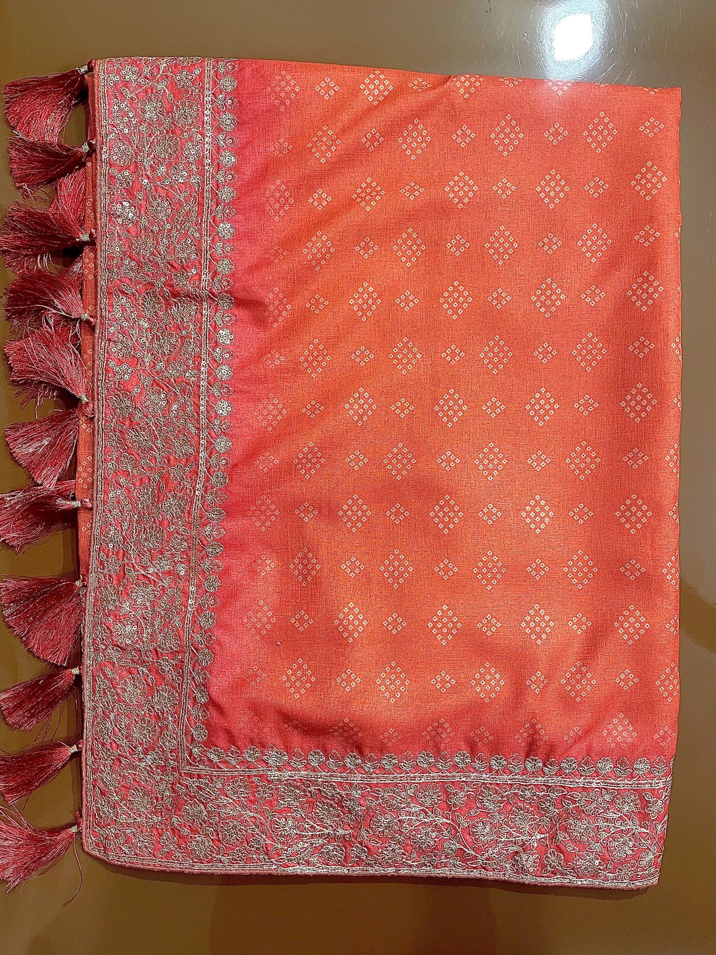 Bandhani Print Embroidered Silk Saree