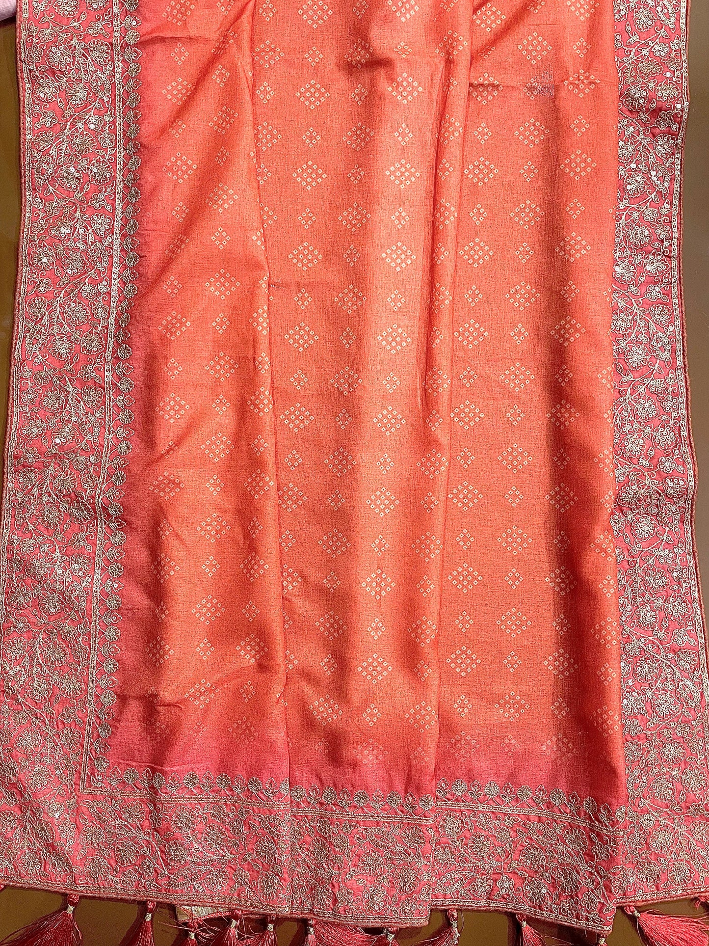 Bandhani Print Embroidered Silk Saree