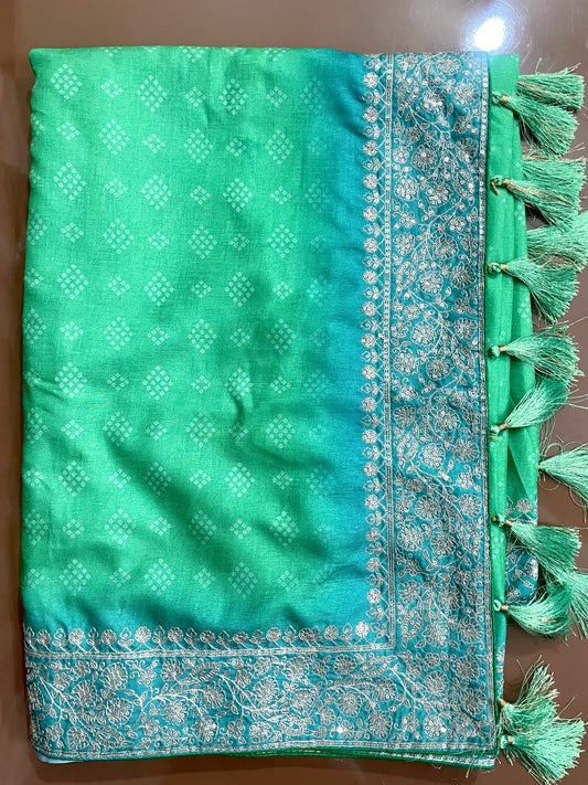 Bandhani Print Embroidered Silk Saree