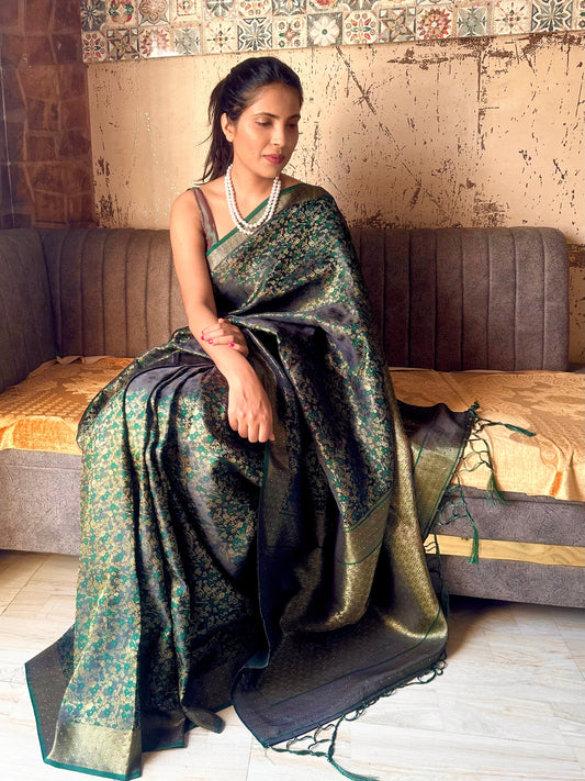 Floral Woven Silk Saree - Vanesara