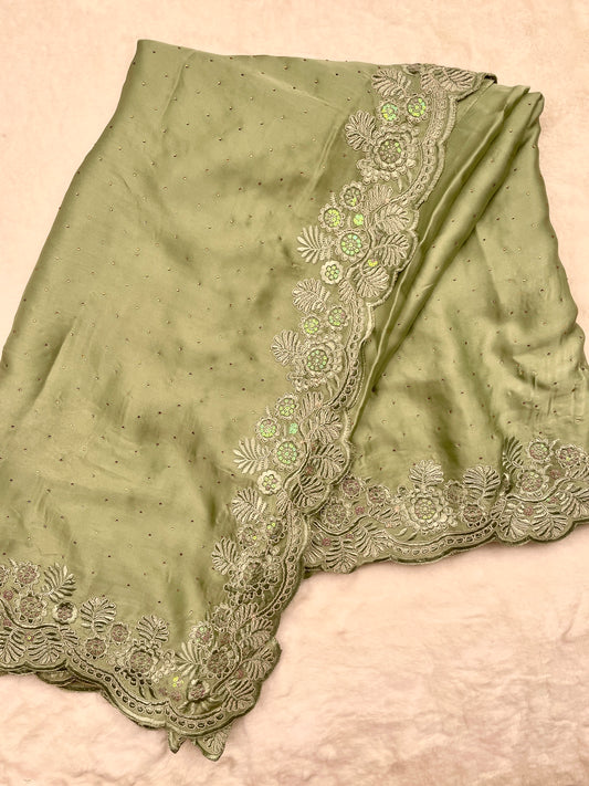 Dusty Green Crepe Saree