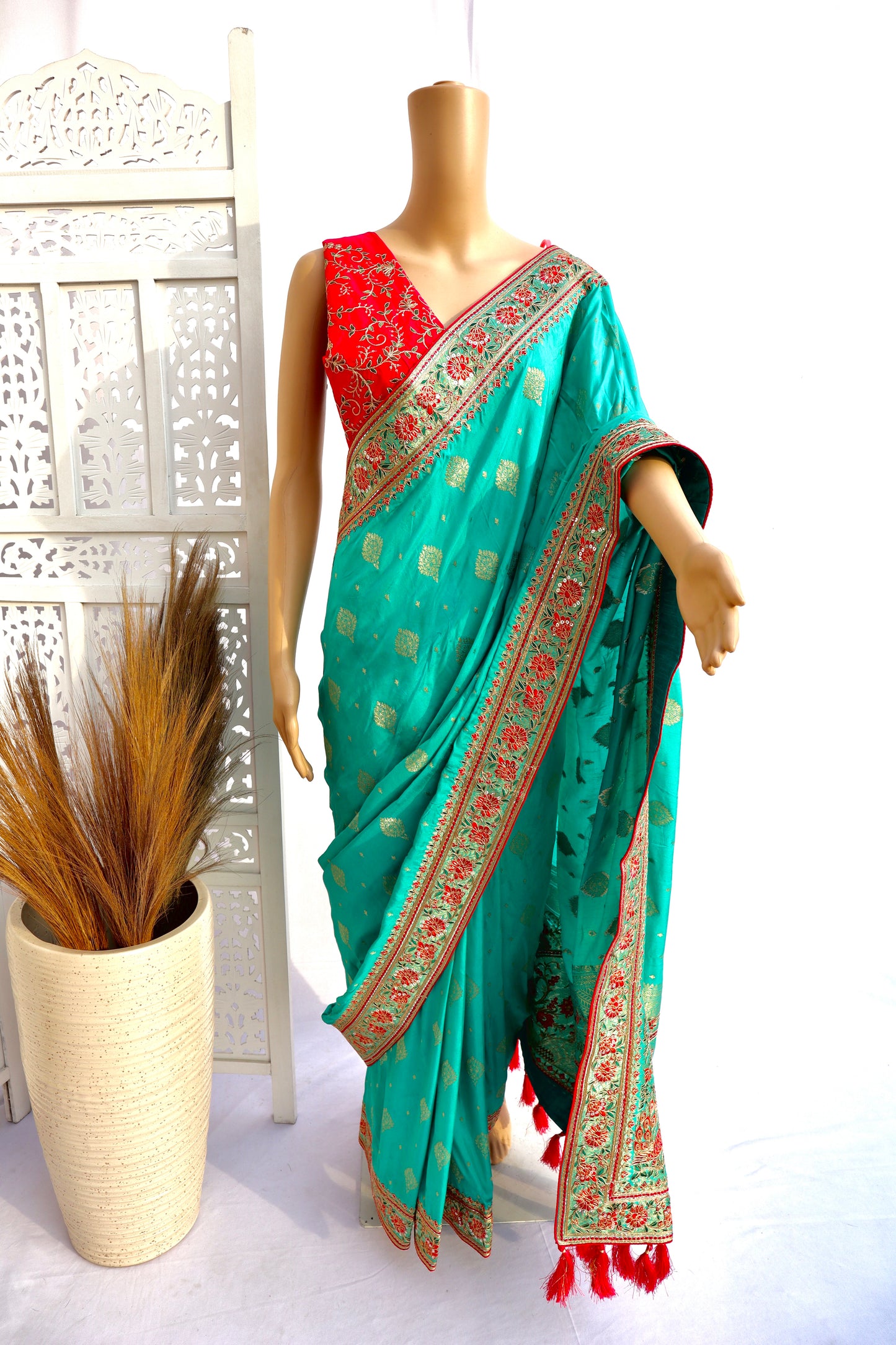 Green Heavy Border Saree