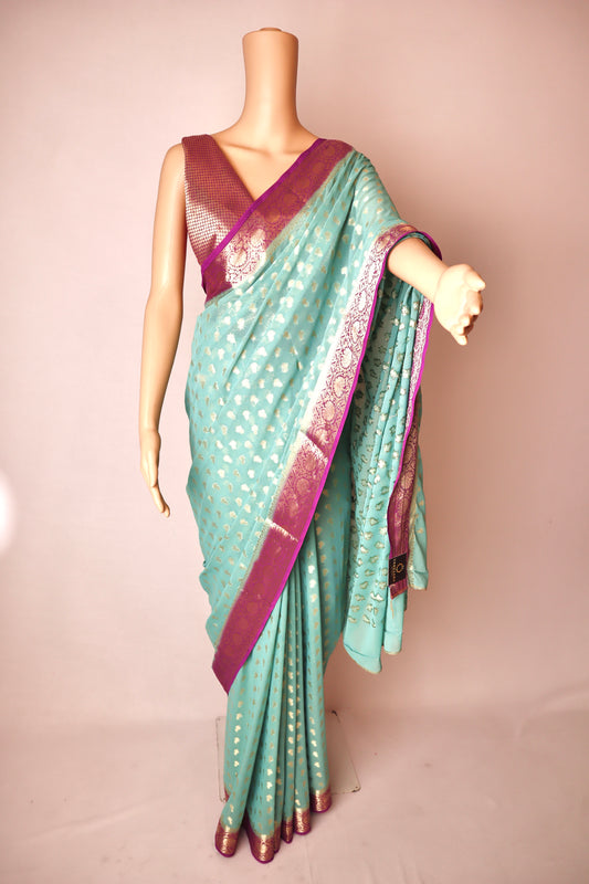 Blue Georgette Zari Woven Saree