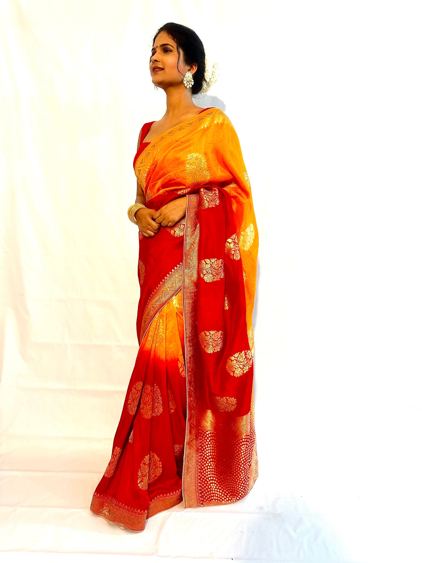 Golden Zari Border Silk Saree