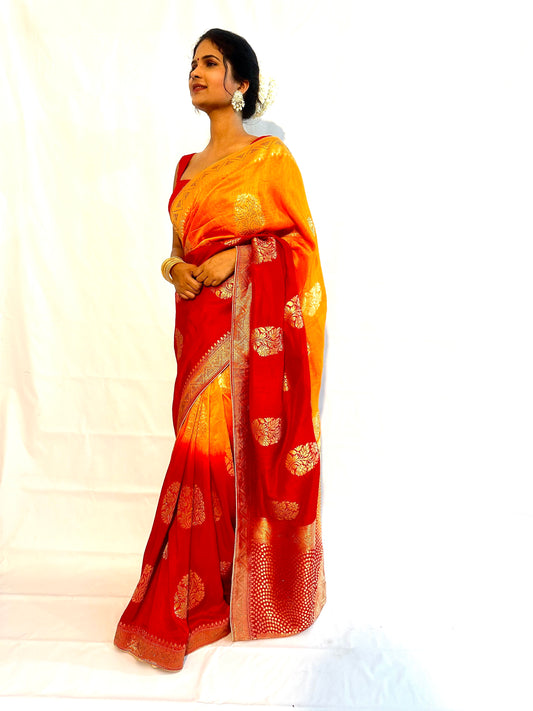 Golden Zari Border Silk Saree - Vanesara