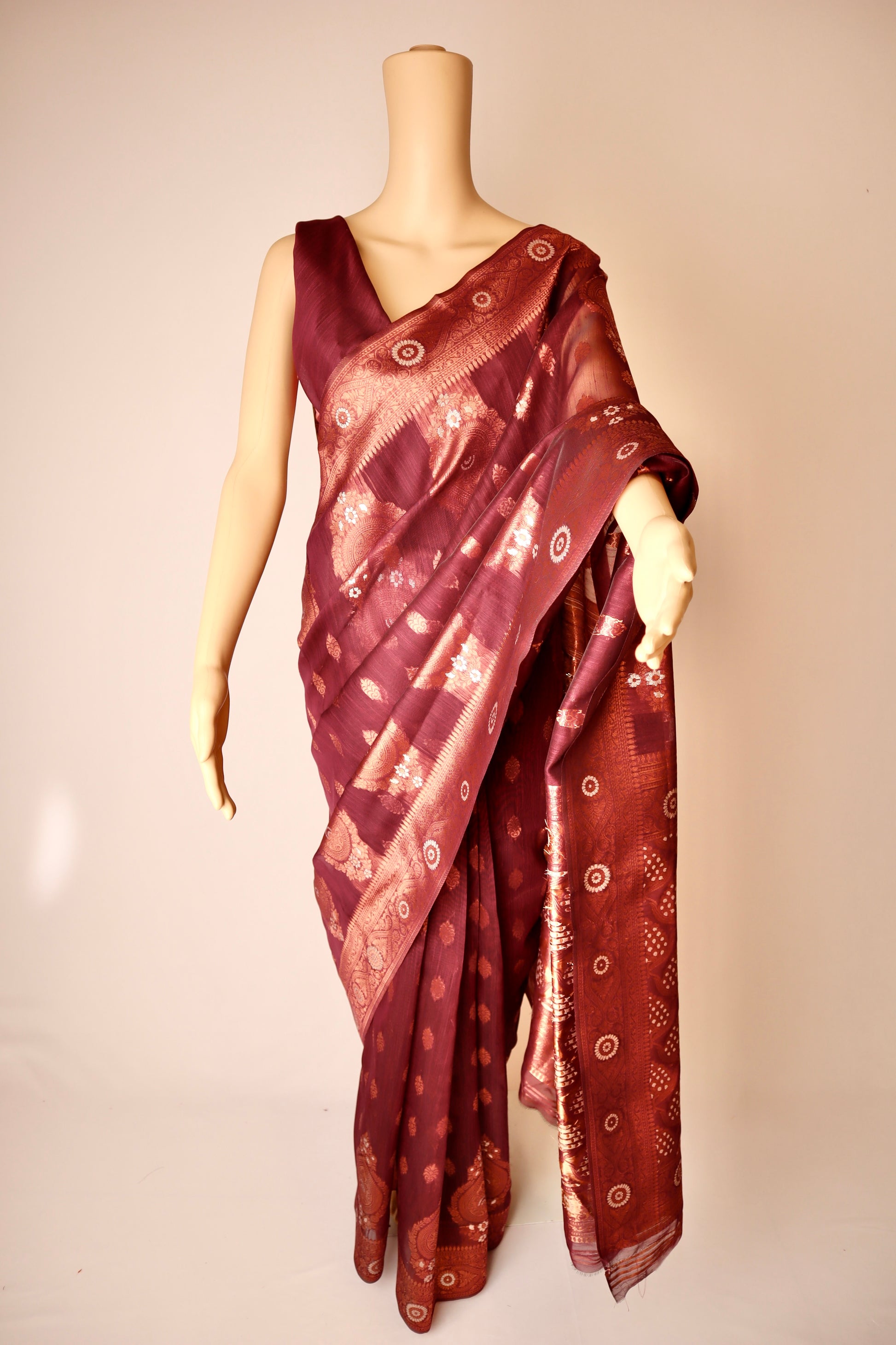 Maroon Red Pure Cotton Printed Saree - Vanesara