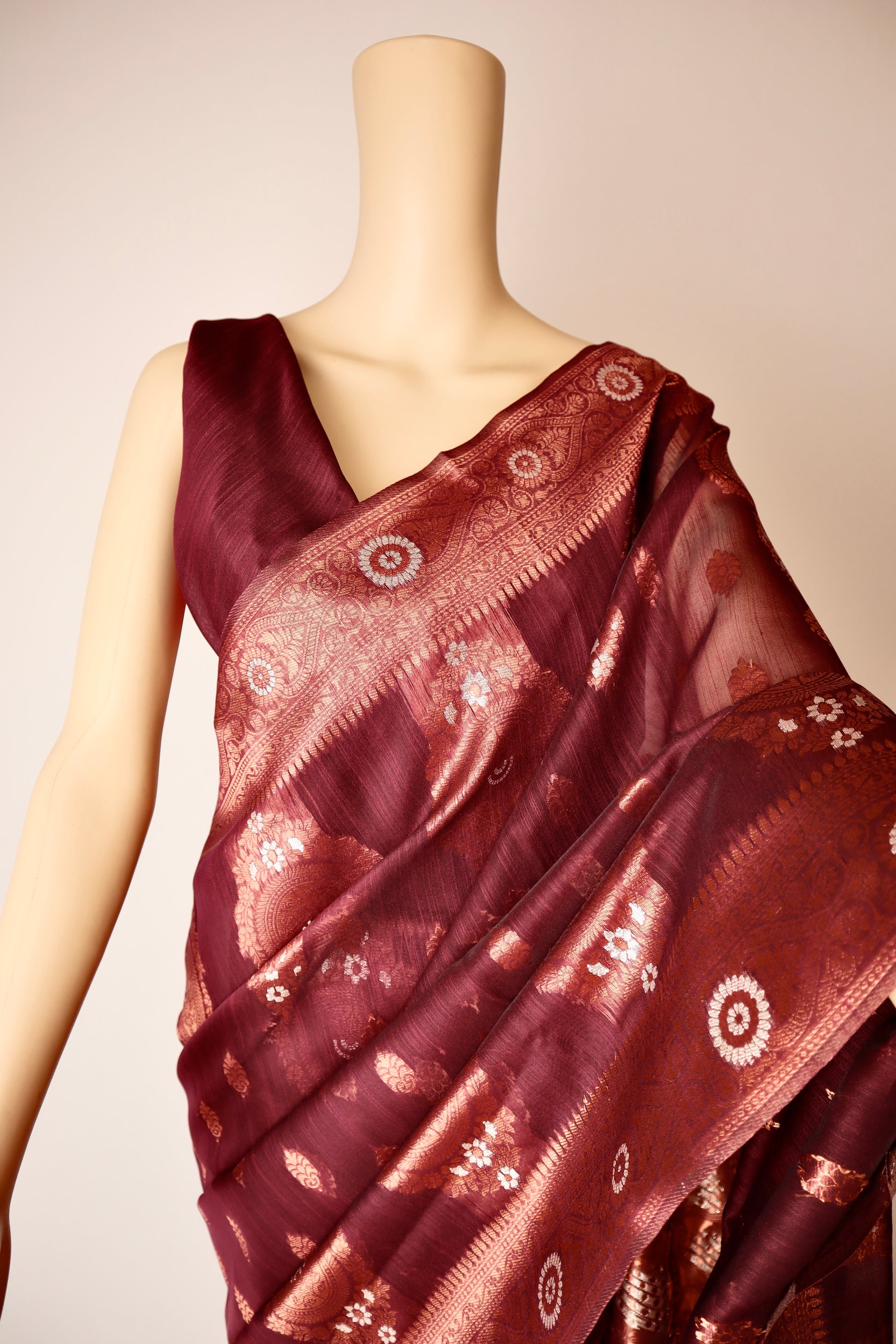 Maroon Red Pure Cotton Printed Saree - Vanesara