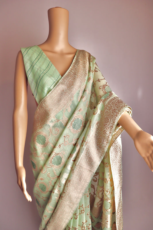 Green Printed Pure Cotton Saree