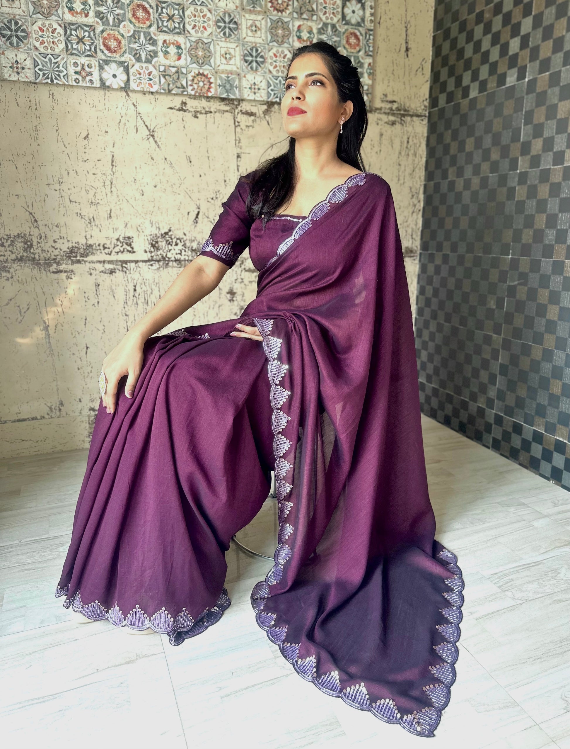 Handmade Silk Sequin Saree - Vanesara