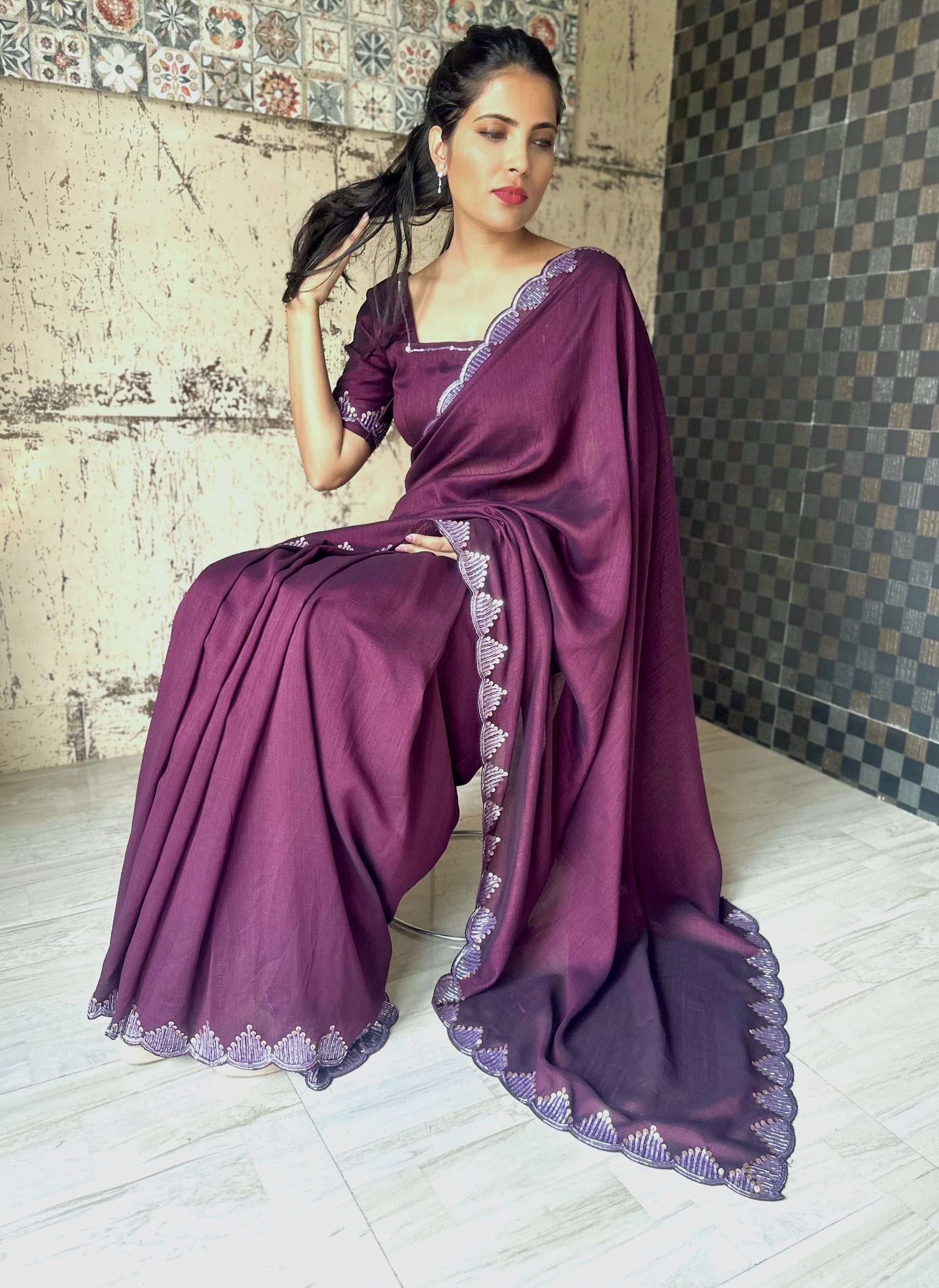 Handmade Silk Sequin Saree - Vanesara