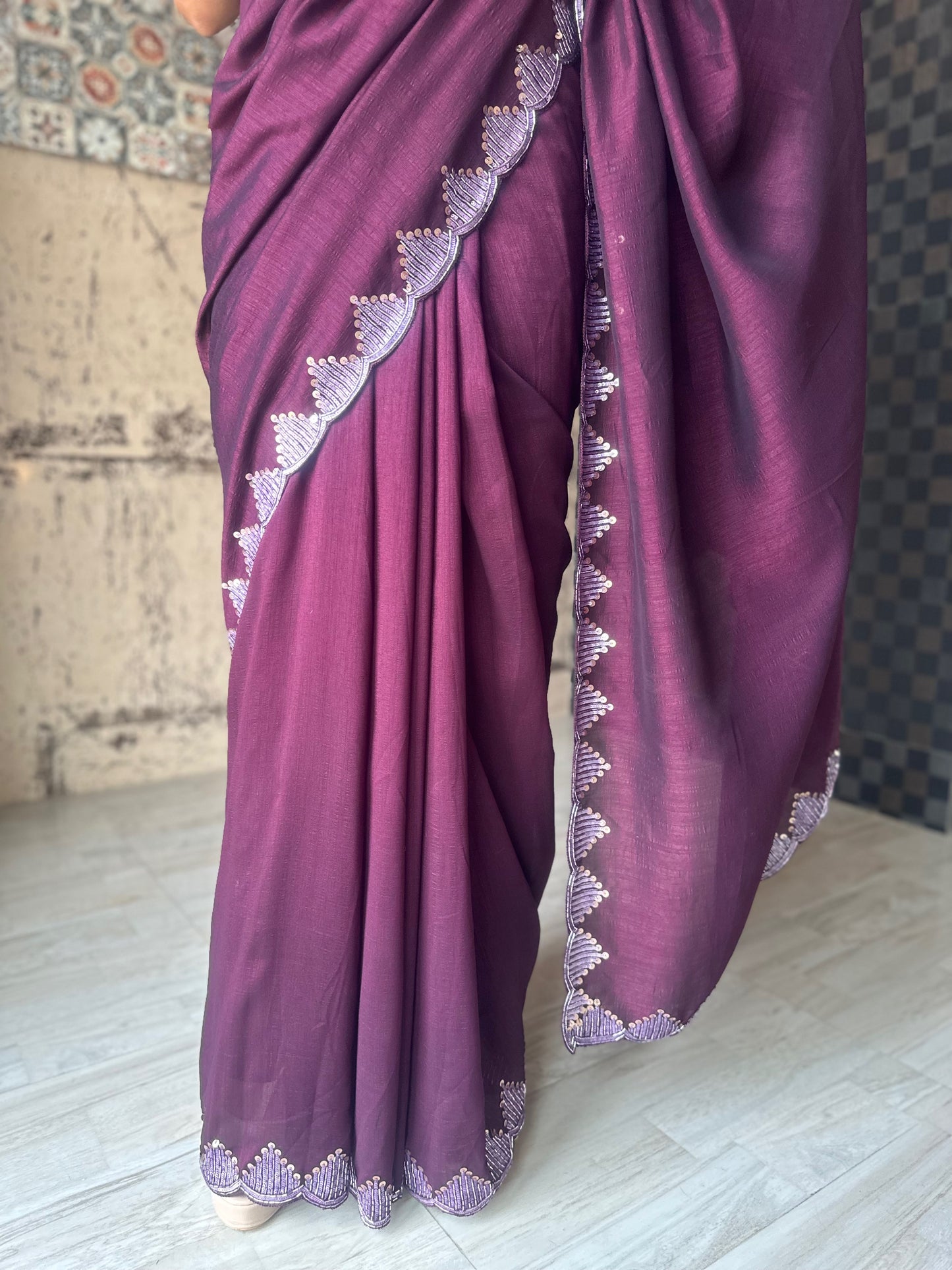 Handmade Silk Sequin Saree - Vanesara