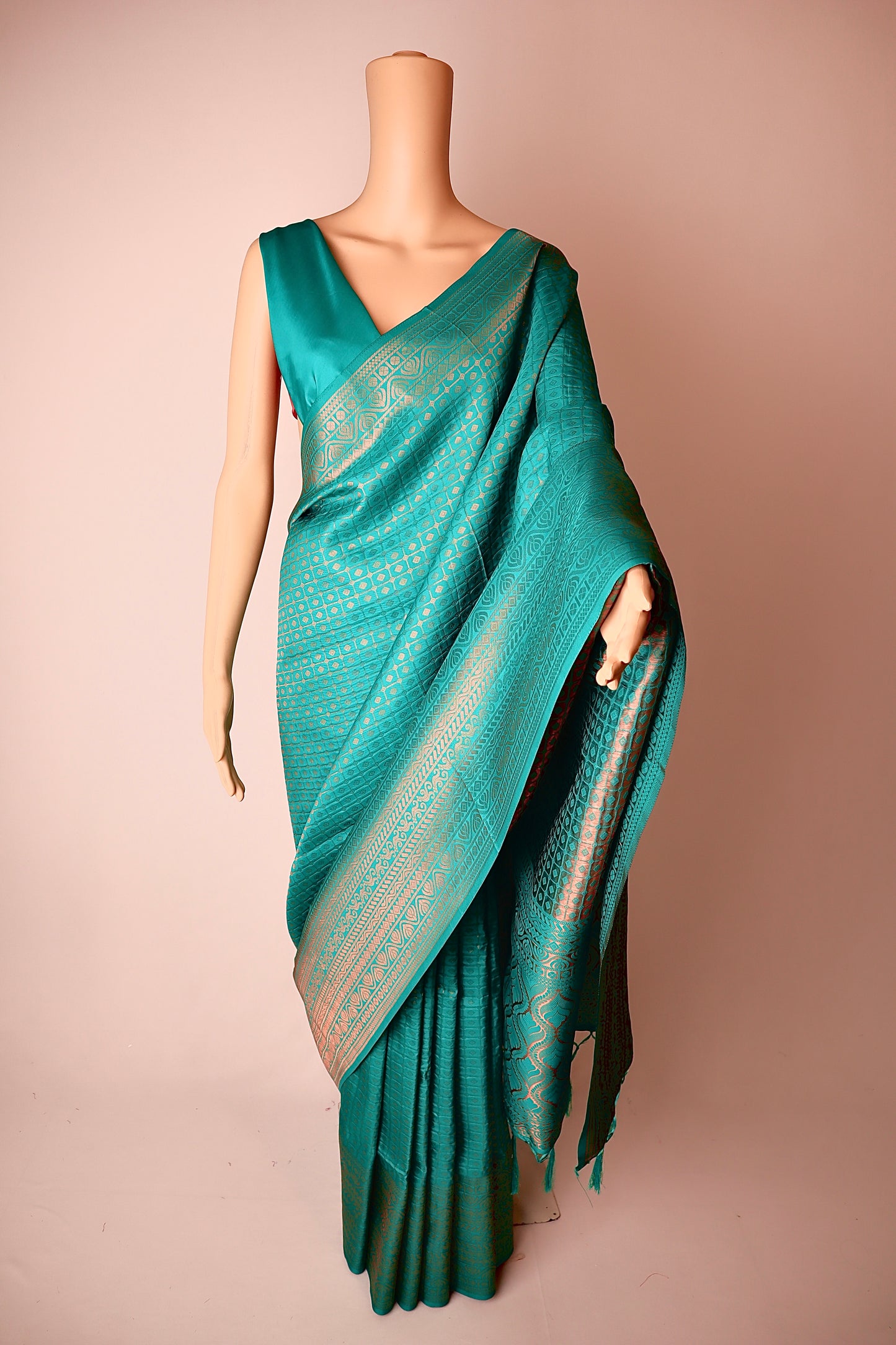 Green Block Printed Pure Silk Saree