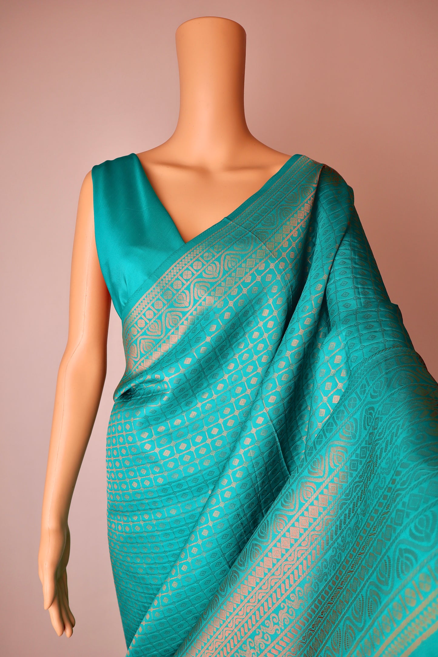 Green Block Printed Pure Silk Saree