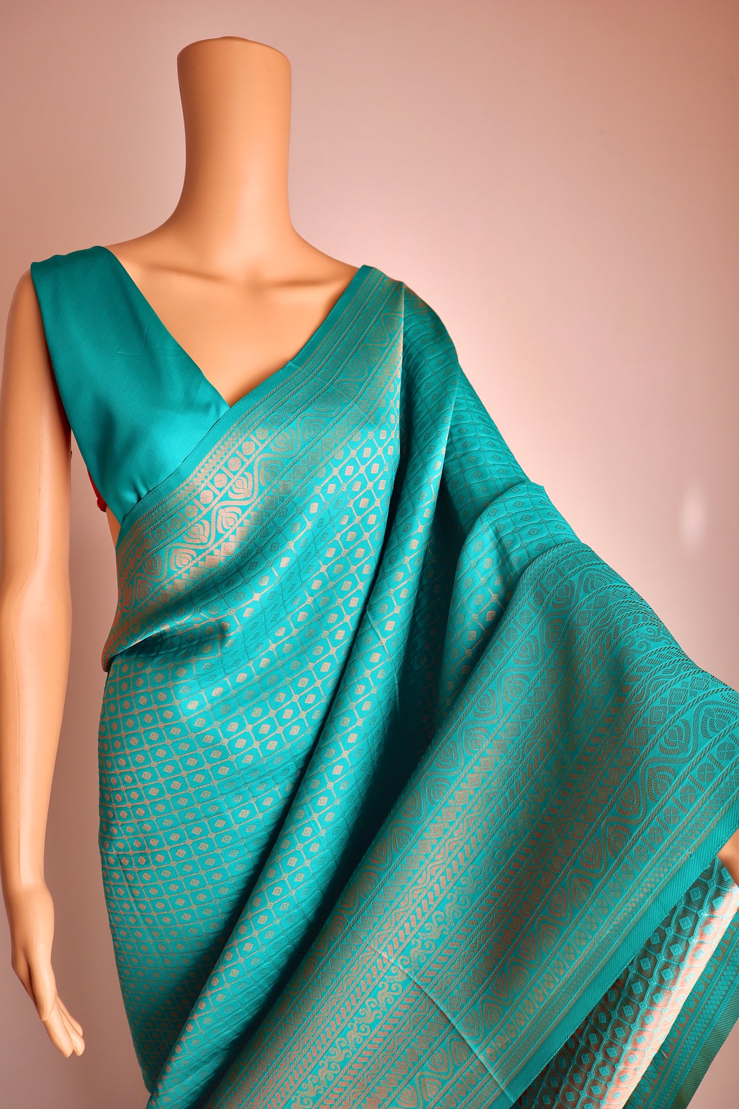 Green Block Printed Pure Silk Saree