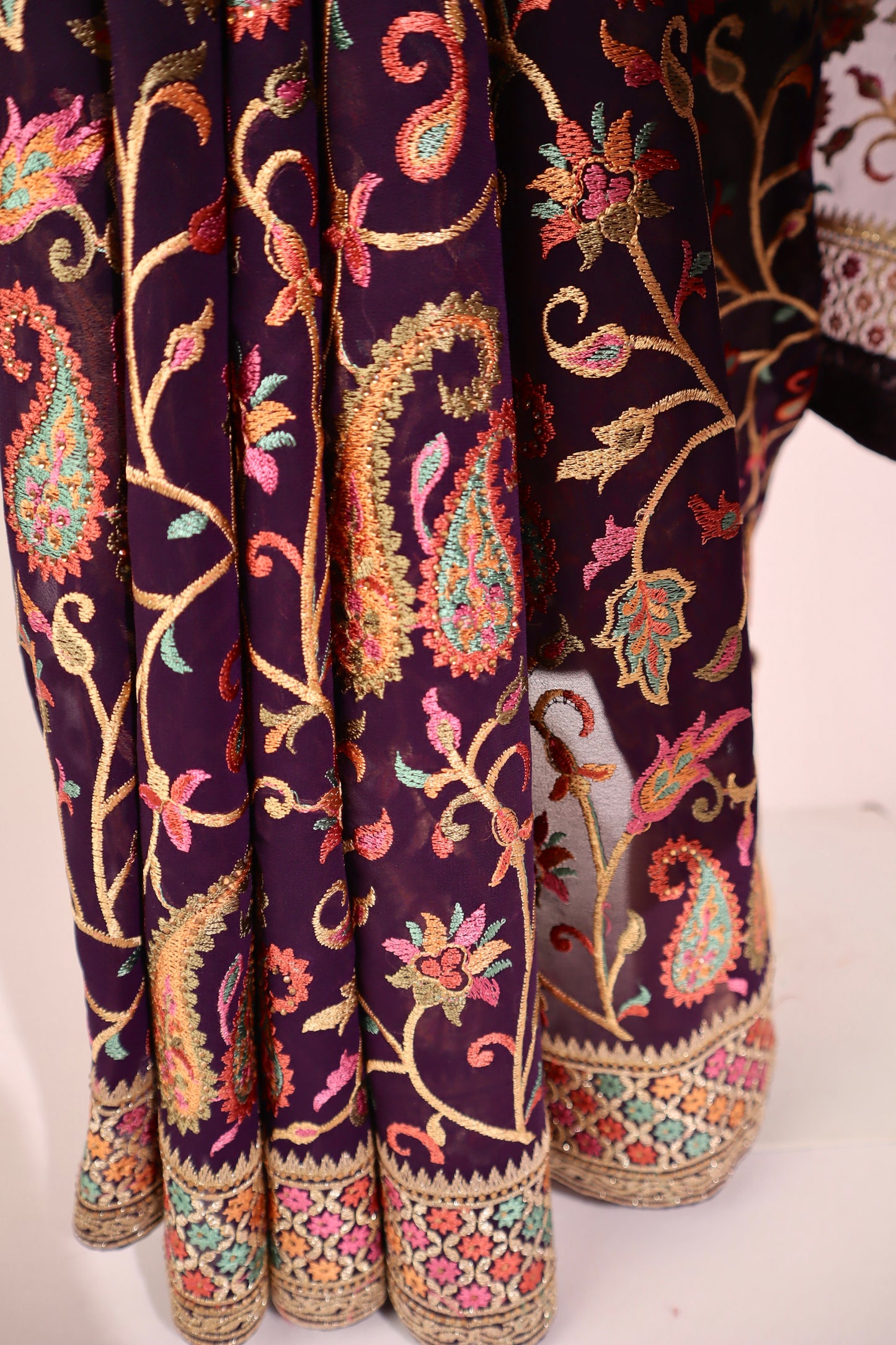 Floral Design Embroidered Purple Georgette Saree - Vanesara