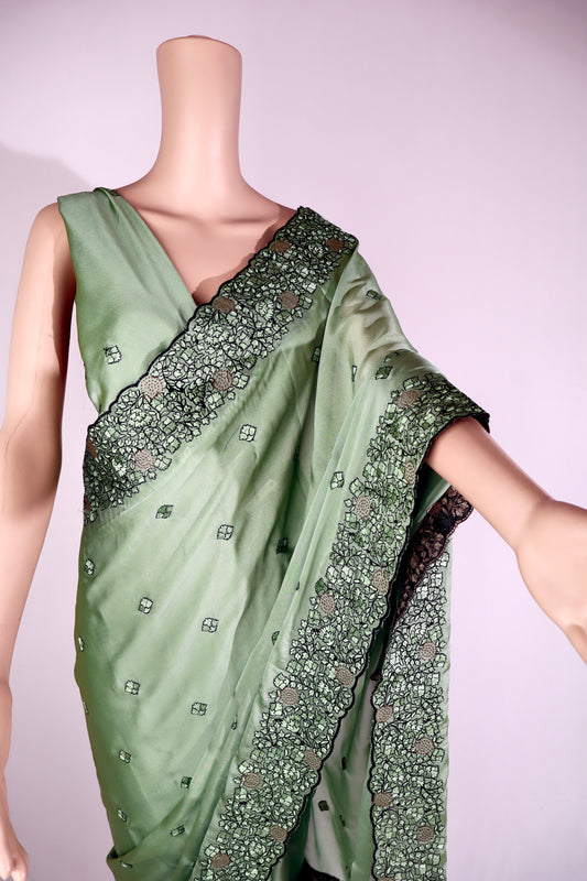 Thread work saree with Swarovski touch - Vanesara