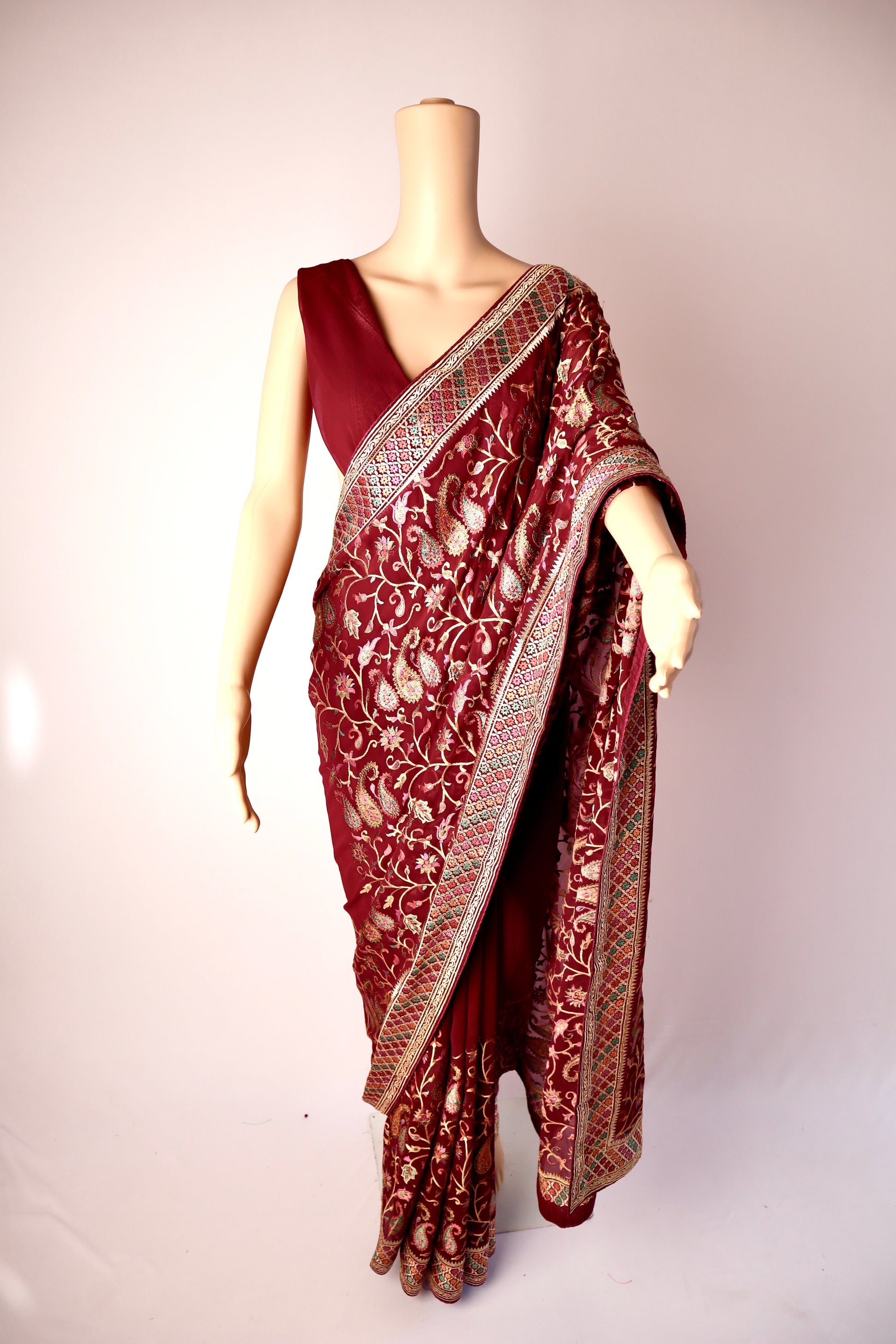 Floral Design Embroidered Georgette Saree - Vanesara