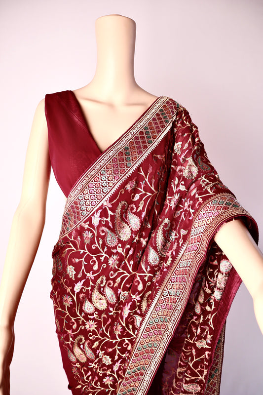 Floral Design Embroidered Georgette Saree - Vanesara