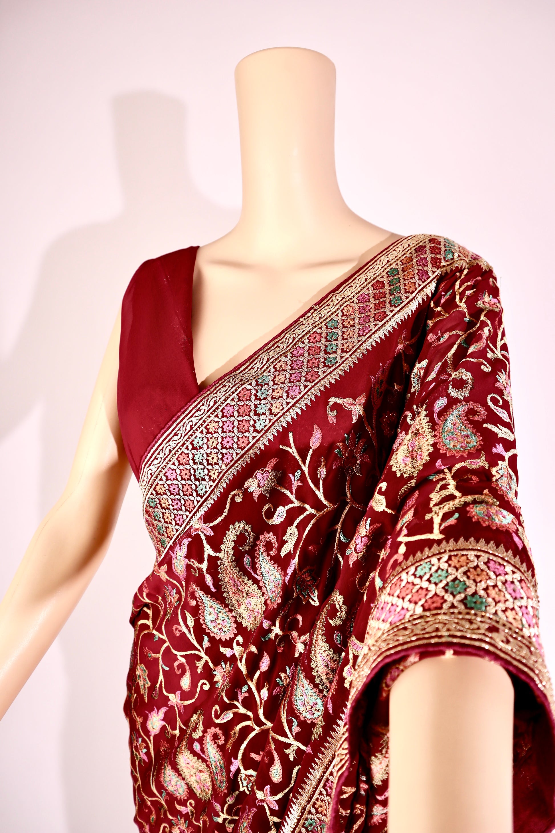 Floral Design Embroidered Georgette Saree - Vanesara